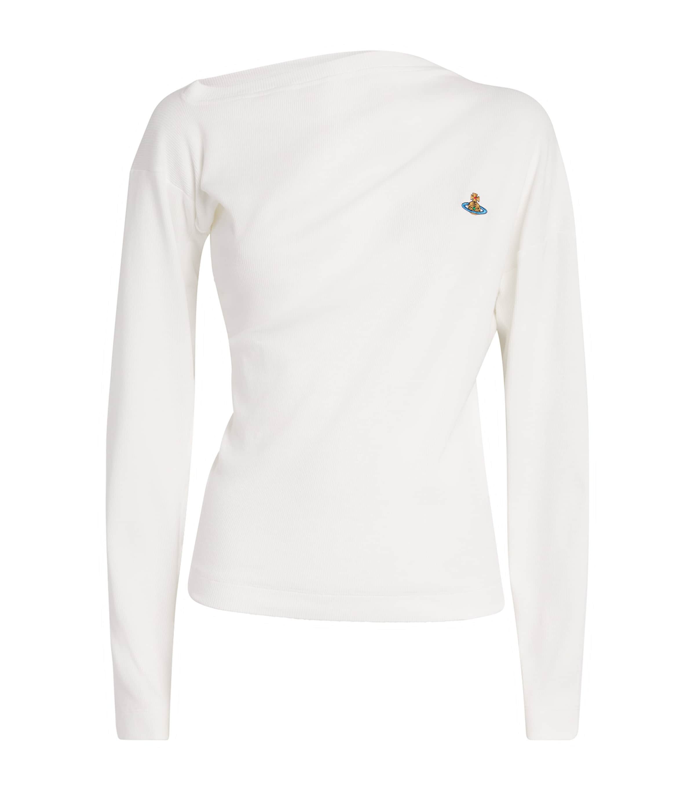 vivienne westwood ロンT Vivienne Westwood White Stretch-Cotton Asymmetric Orb Hebo Top