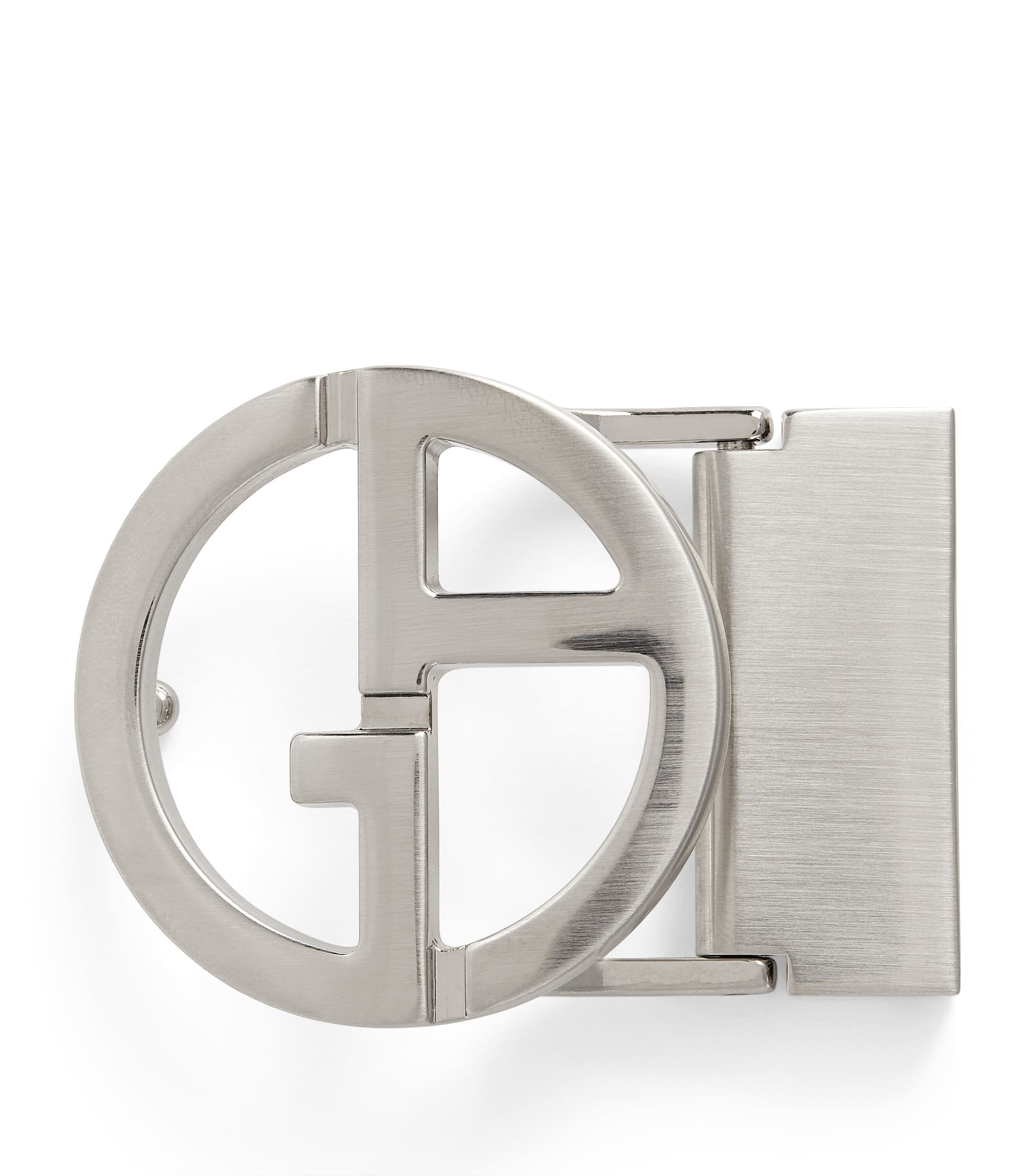 Giorgio Armani Brushed Palladium-plated Ga Logo Belt Buckle In Grey