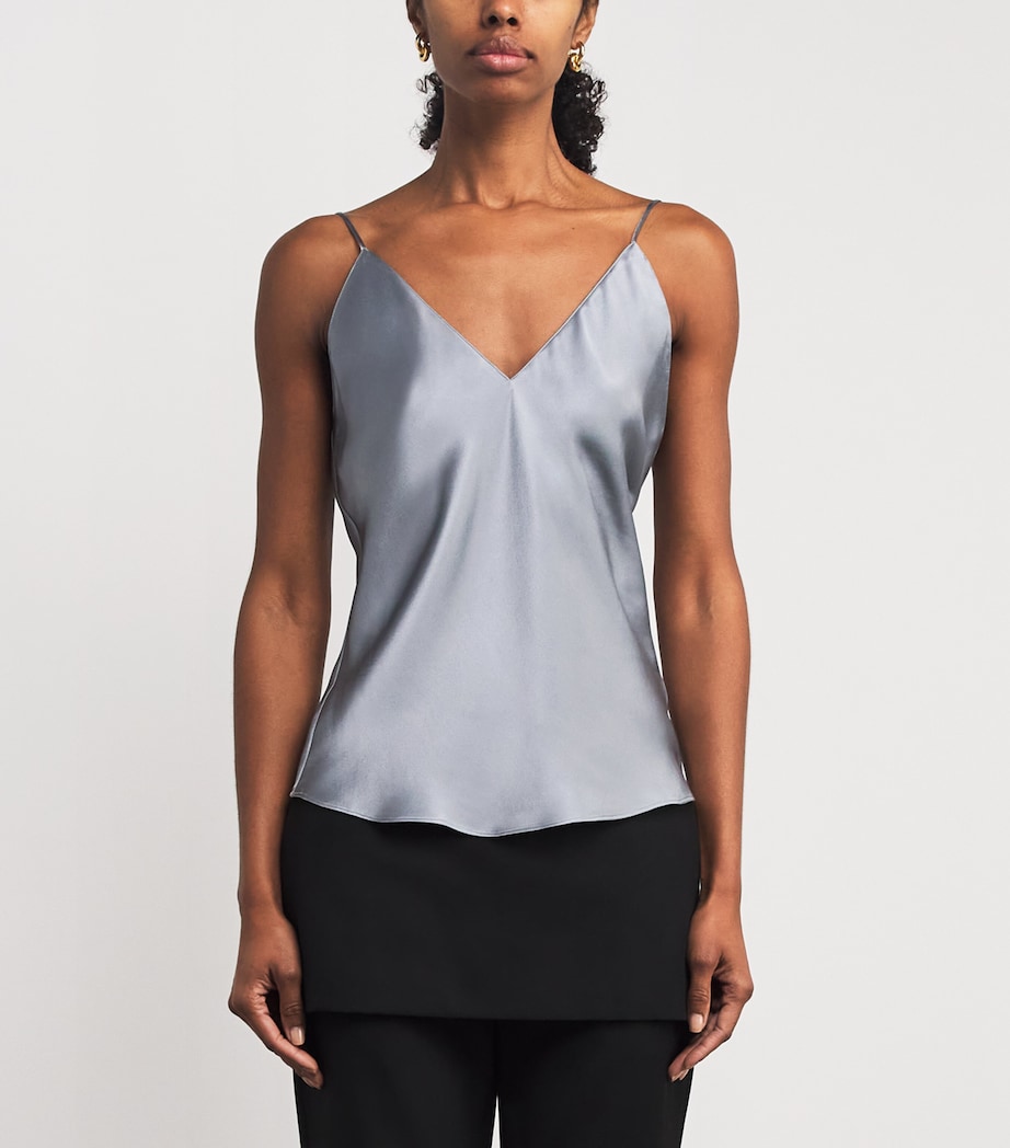 Silk V-Neck Cami Top LIGHT BLUE Image 3