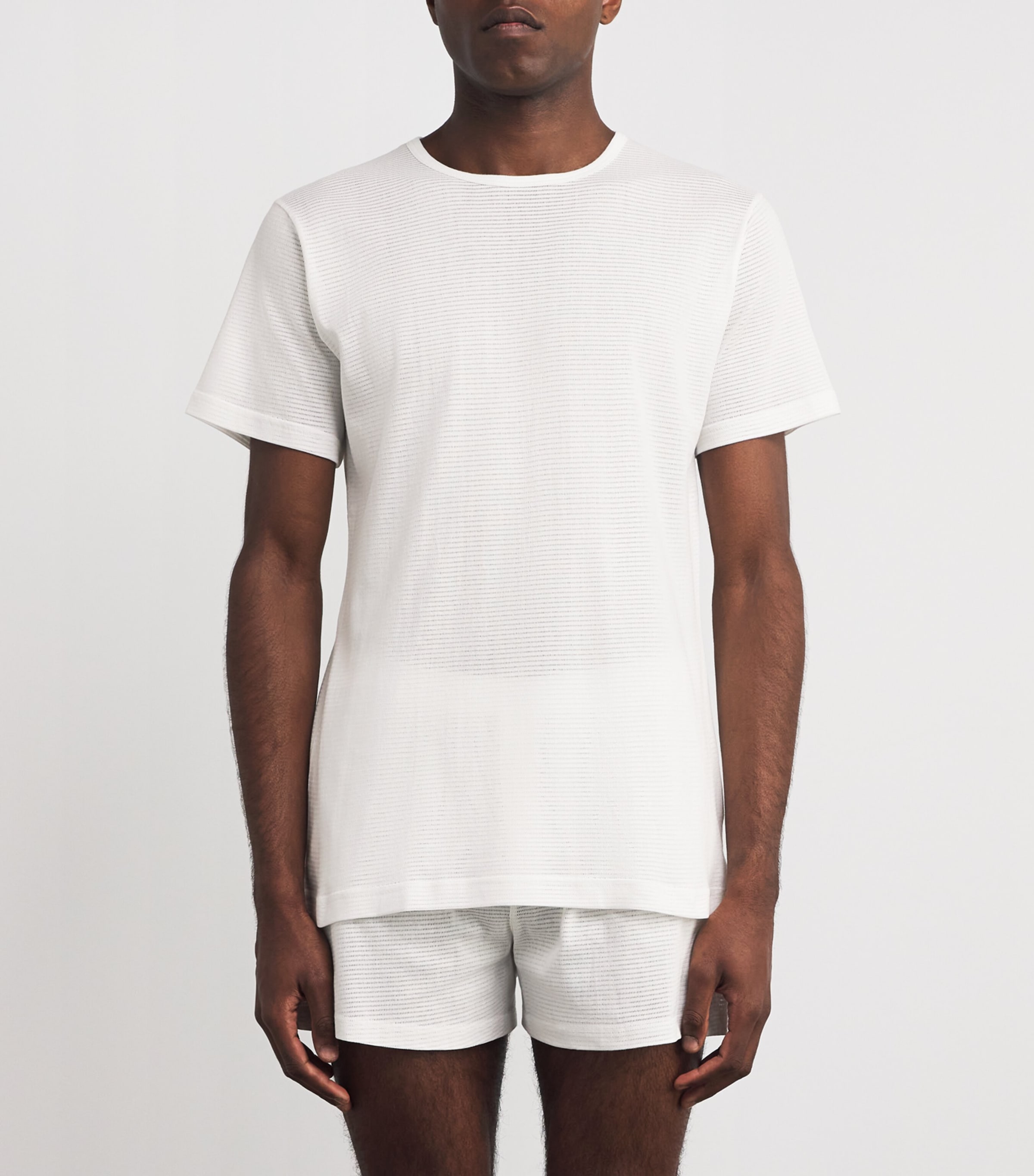 Cotton Mesh Cellular Crew-Neck T-Shirt WHITE Image 3