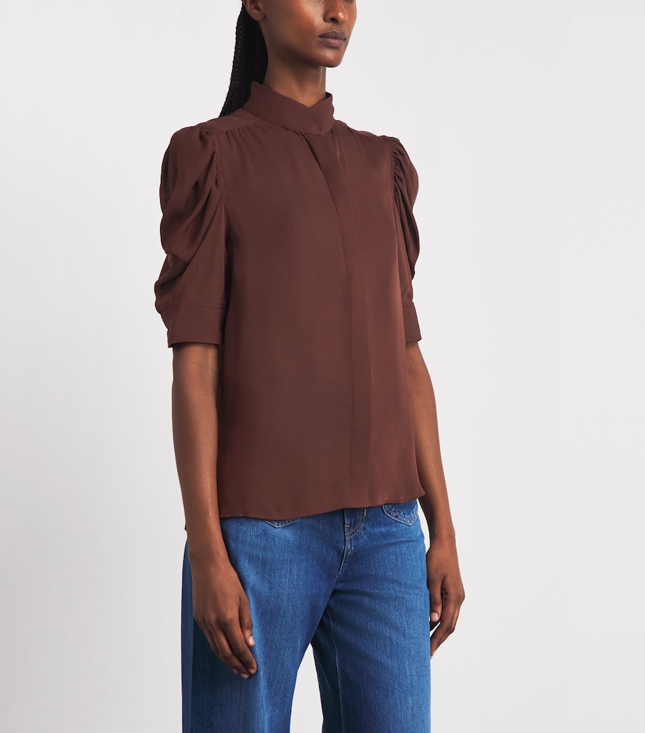 FRAME Womens Silk Puff-Sleeve Gillian Blouse Currant Image 4