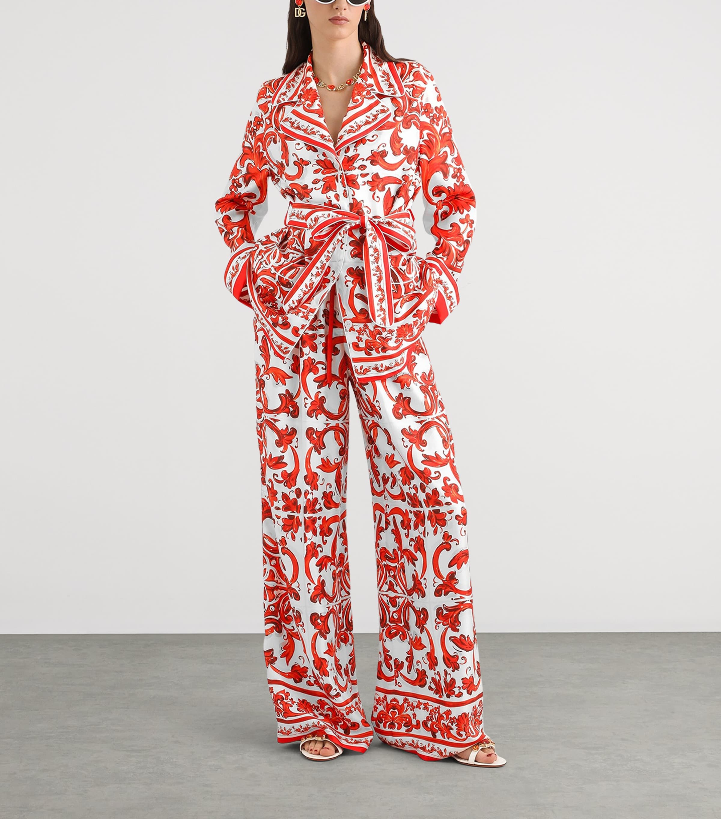 Dolce&Gabbana Womens Silk Majolica Wide-Leg Trousers Combined Colou Image 2