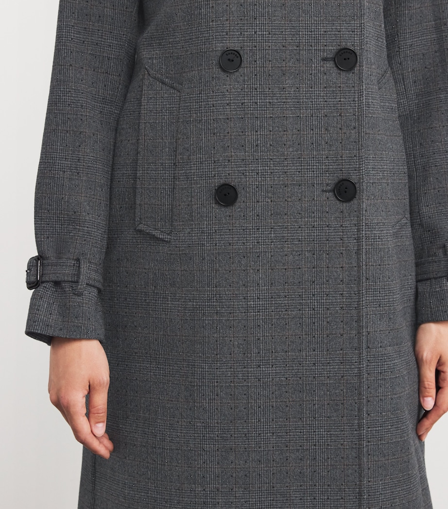 Rhinestone-Embellished Check Trench Coat GREY / BROWN Image 6