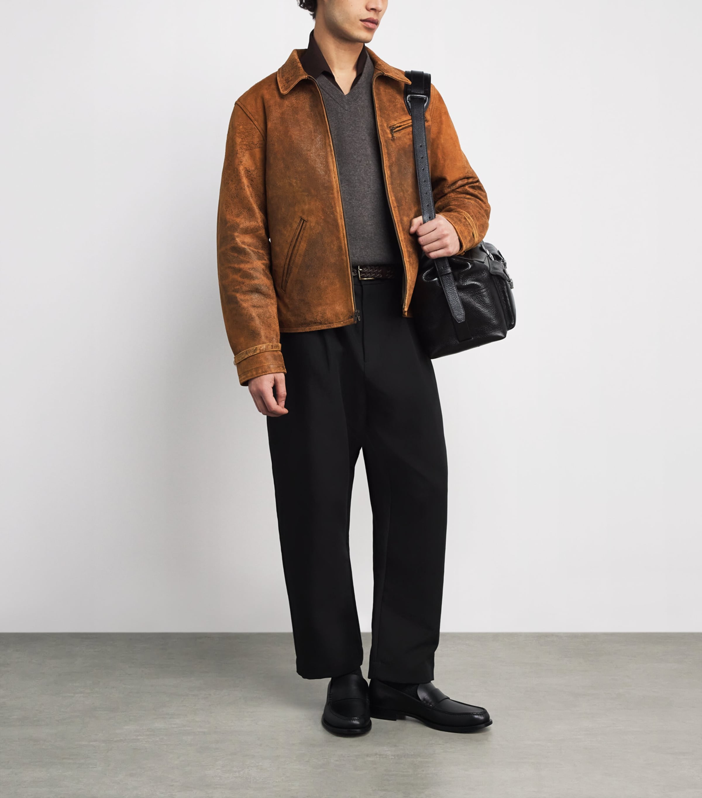 Leather Newsboy Jacket BROWN Image 2