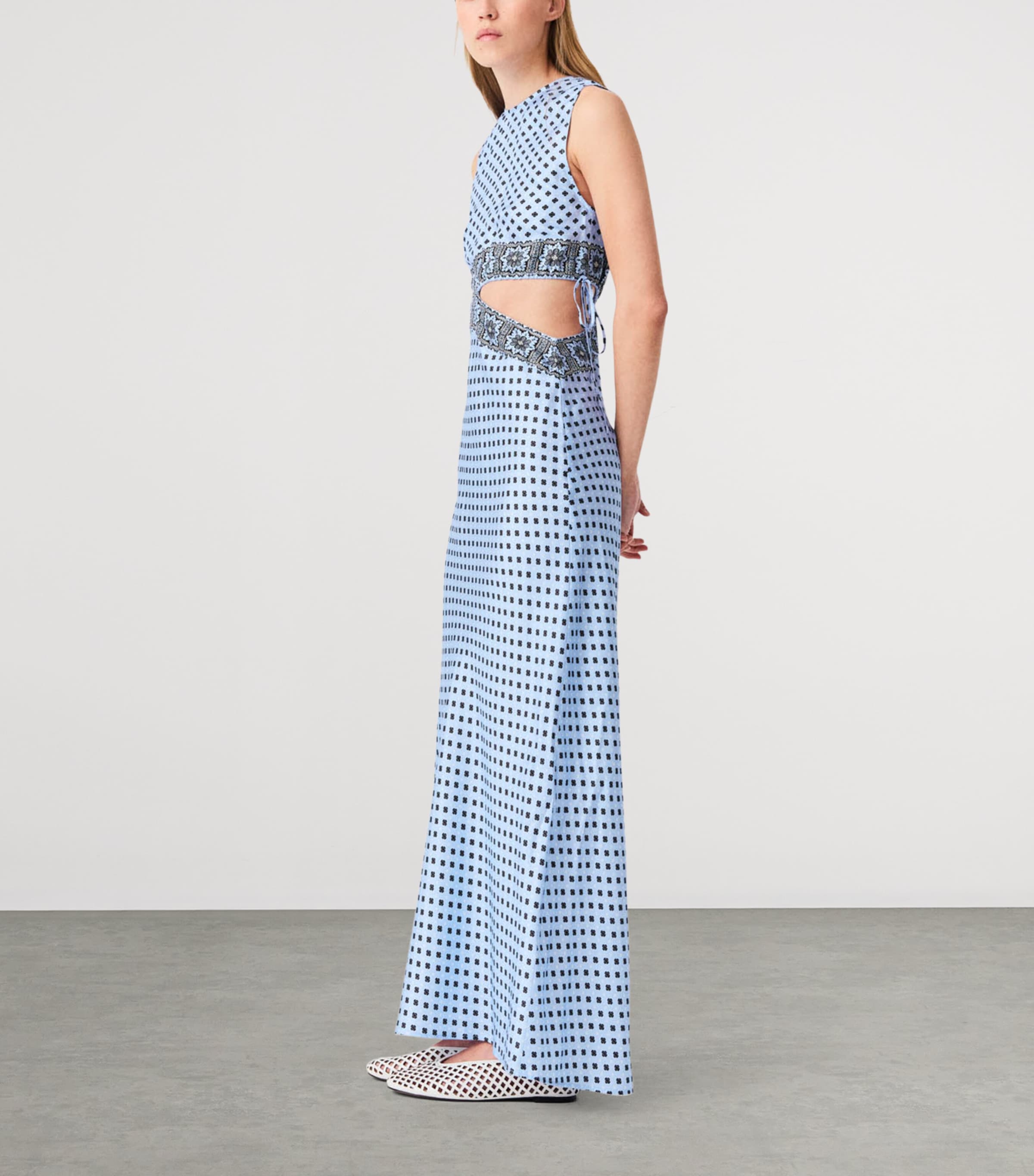 Maje Womens Silk Cut-Out Maxi Dress Light Blue Image 3