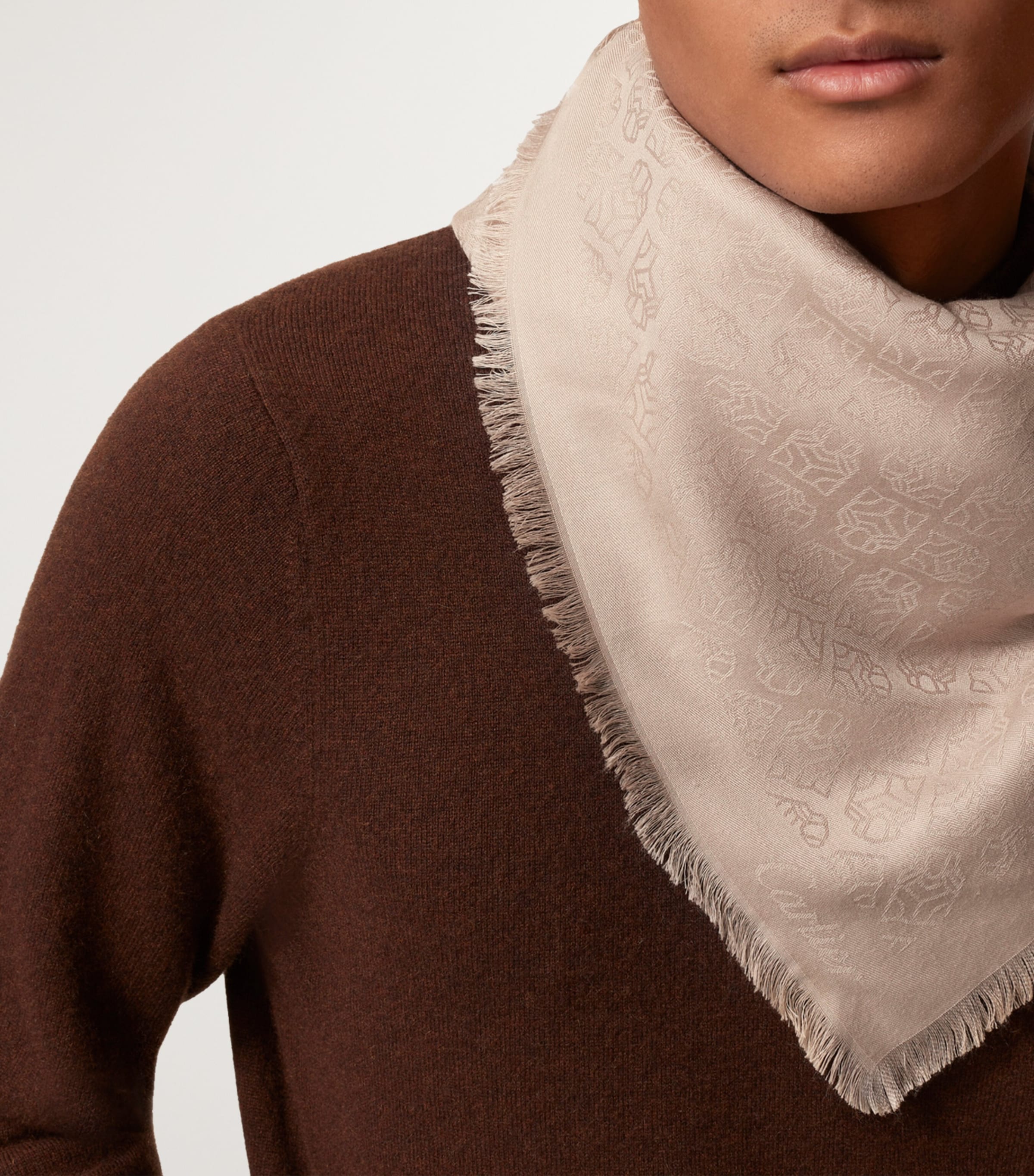 Cashmere-Wool-Silk Panther Shawl Scarf BEIGE Image 3