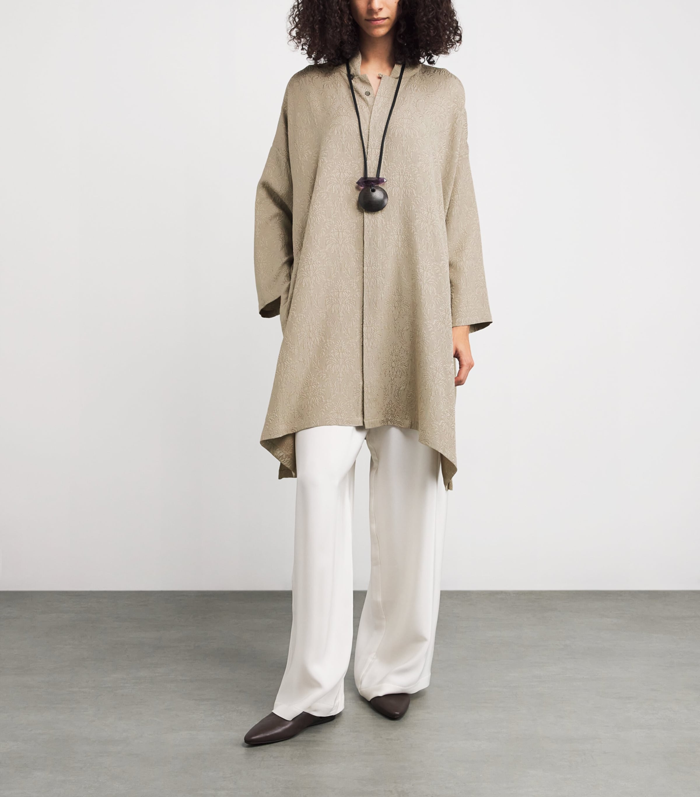 Silk Stand-Collar Shirt STONE Image 2