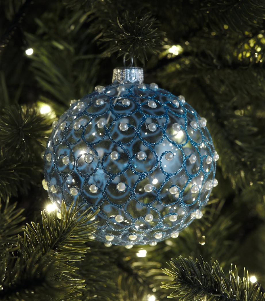 Harrods Glass Glitter Swirl Bauble Light Blue Image 3