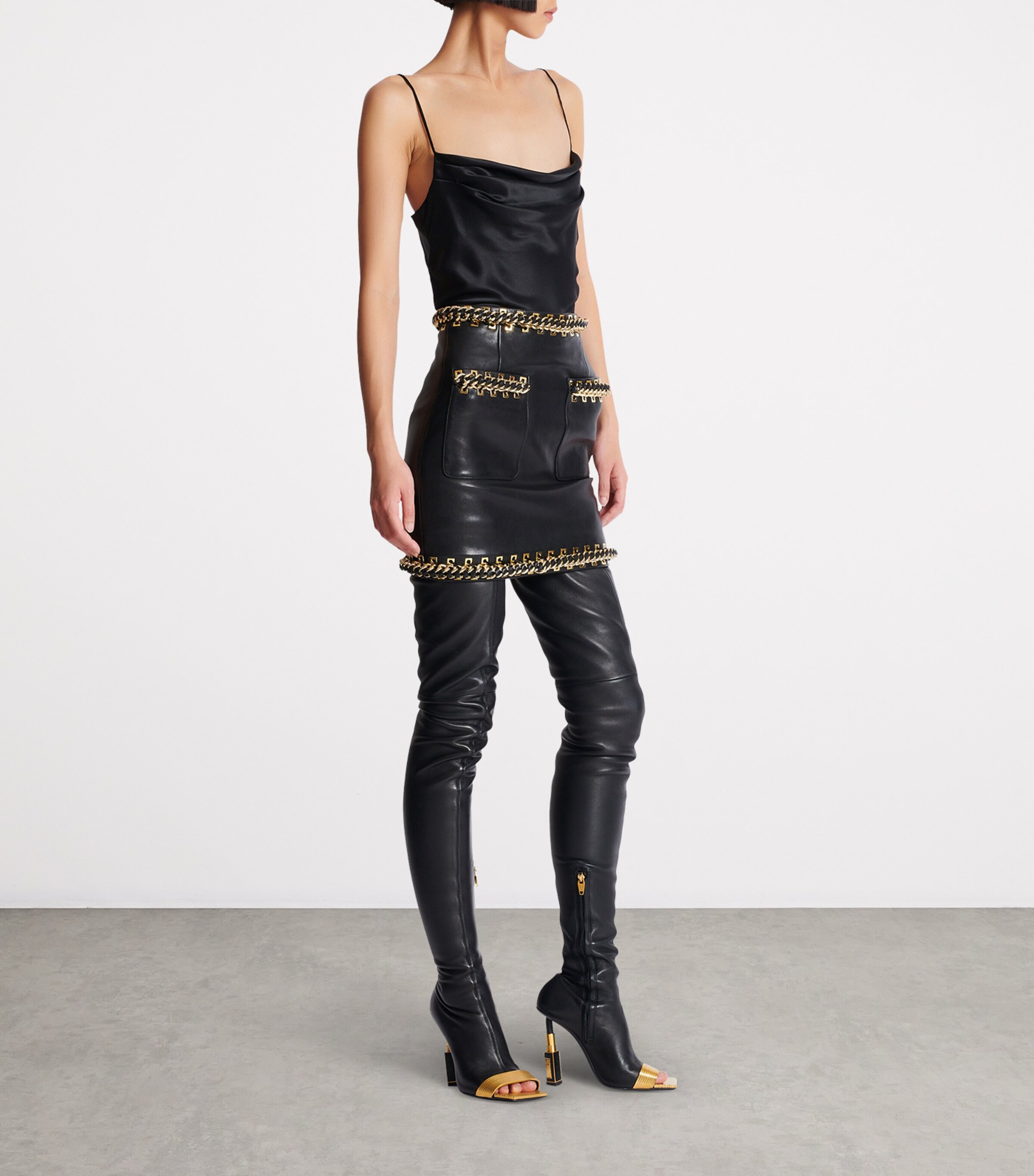 Lambskin Embellished Mini Skirt EAD NOIR/OR Image 6