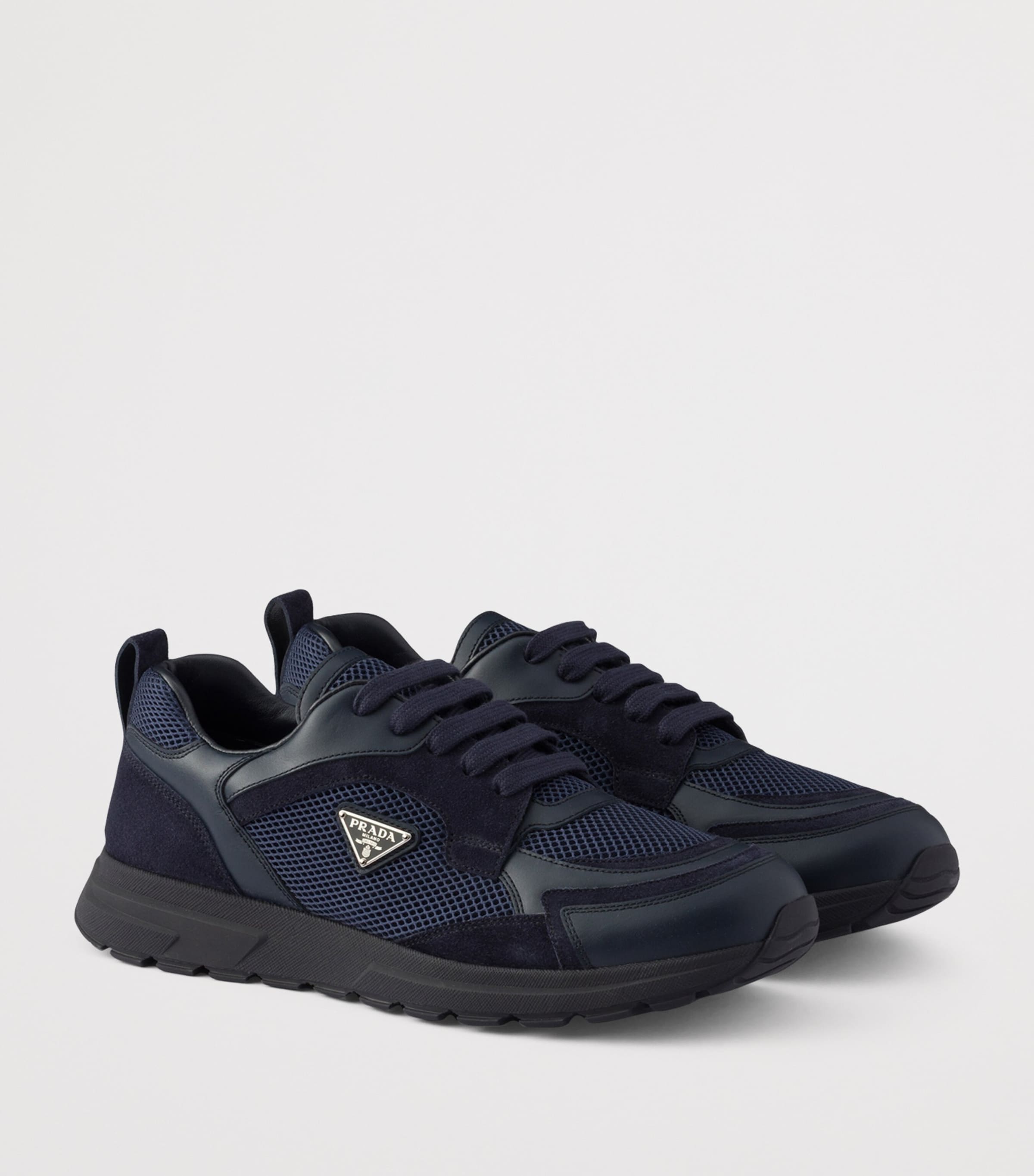 Prada Mens Mesh-Leather Prax Sneakers Blue Image 2
