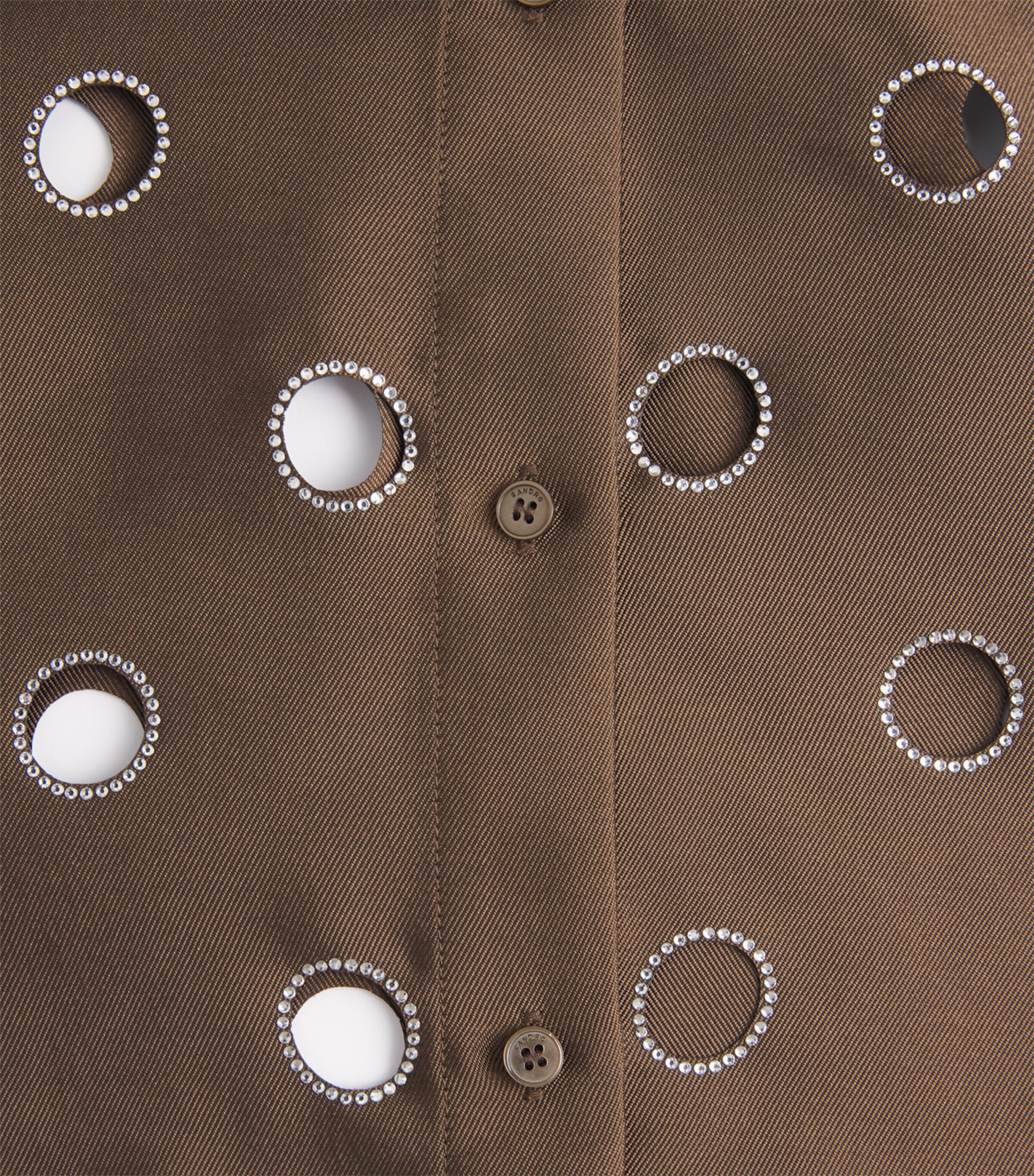 Sandro Paris Womens Rhinestone Cropped Shirt Brown Image 6