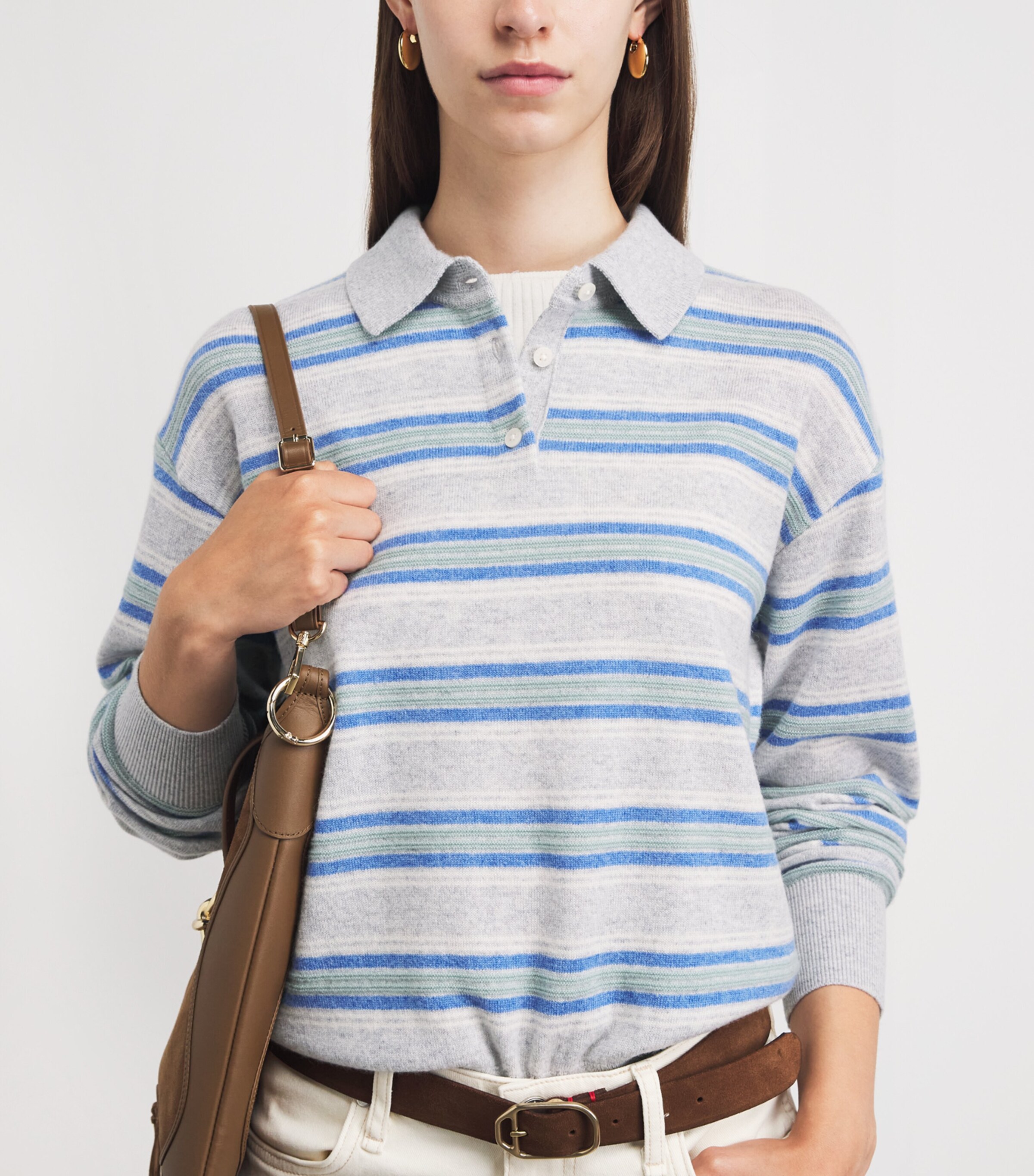 Guest In Residence Womens Cashmere Collegiate Stripe Sweater Stone Combo Stocom Image 3