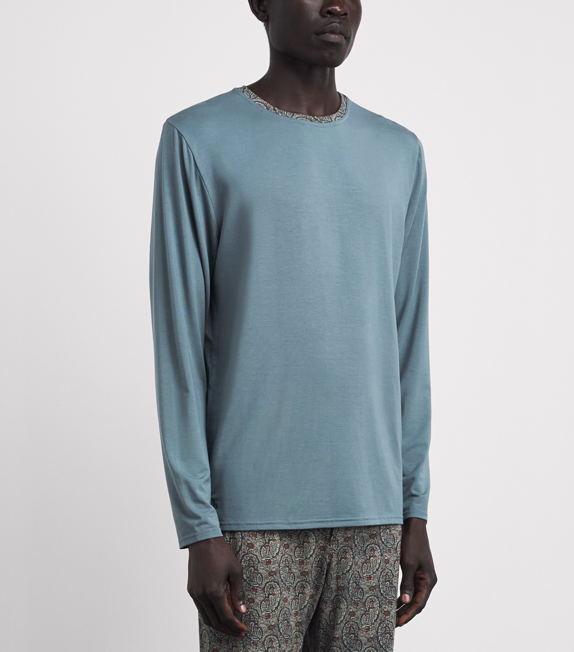 Homebody Mens Liberty-Collar Long-Sleeve T-Shirt Teal Mist/neem Image 4