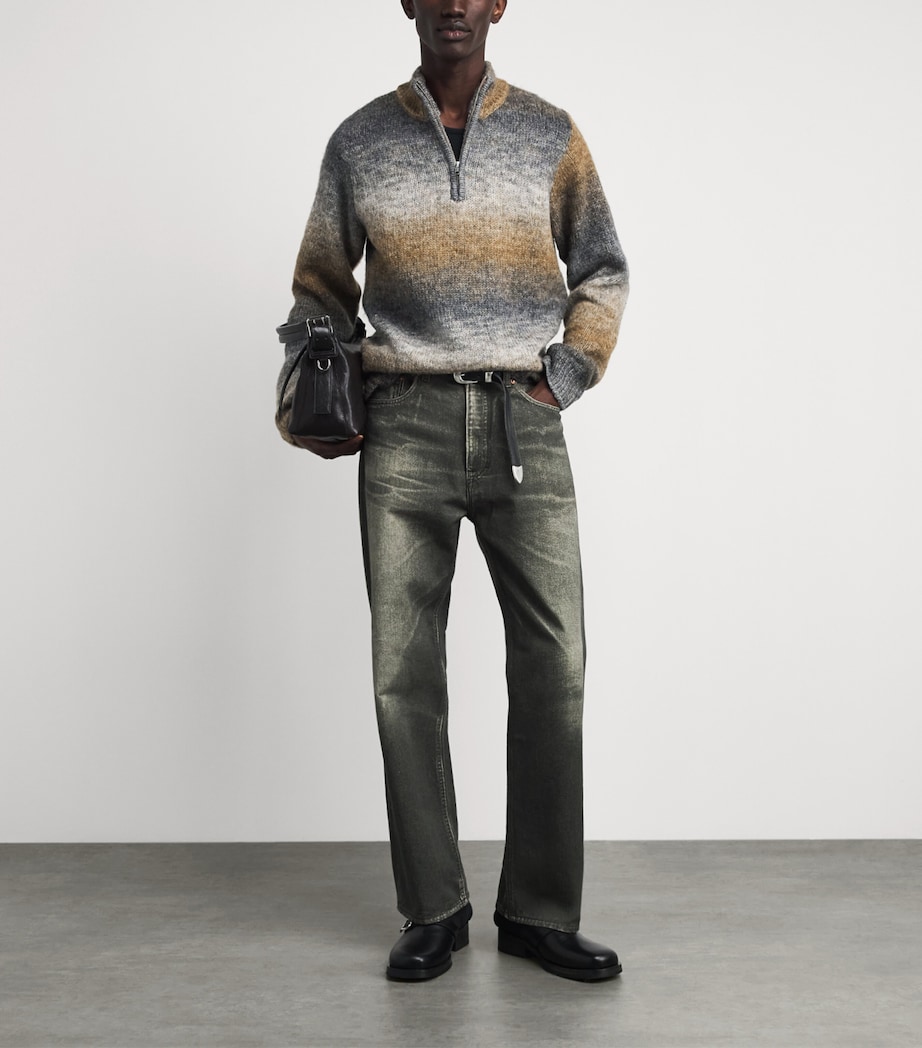 Won Hundred Mens Knitted Stripe Quarter-Zip Sweater Cobblestone Comb. Image 2