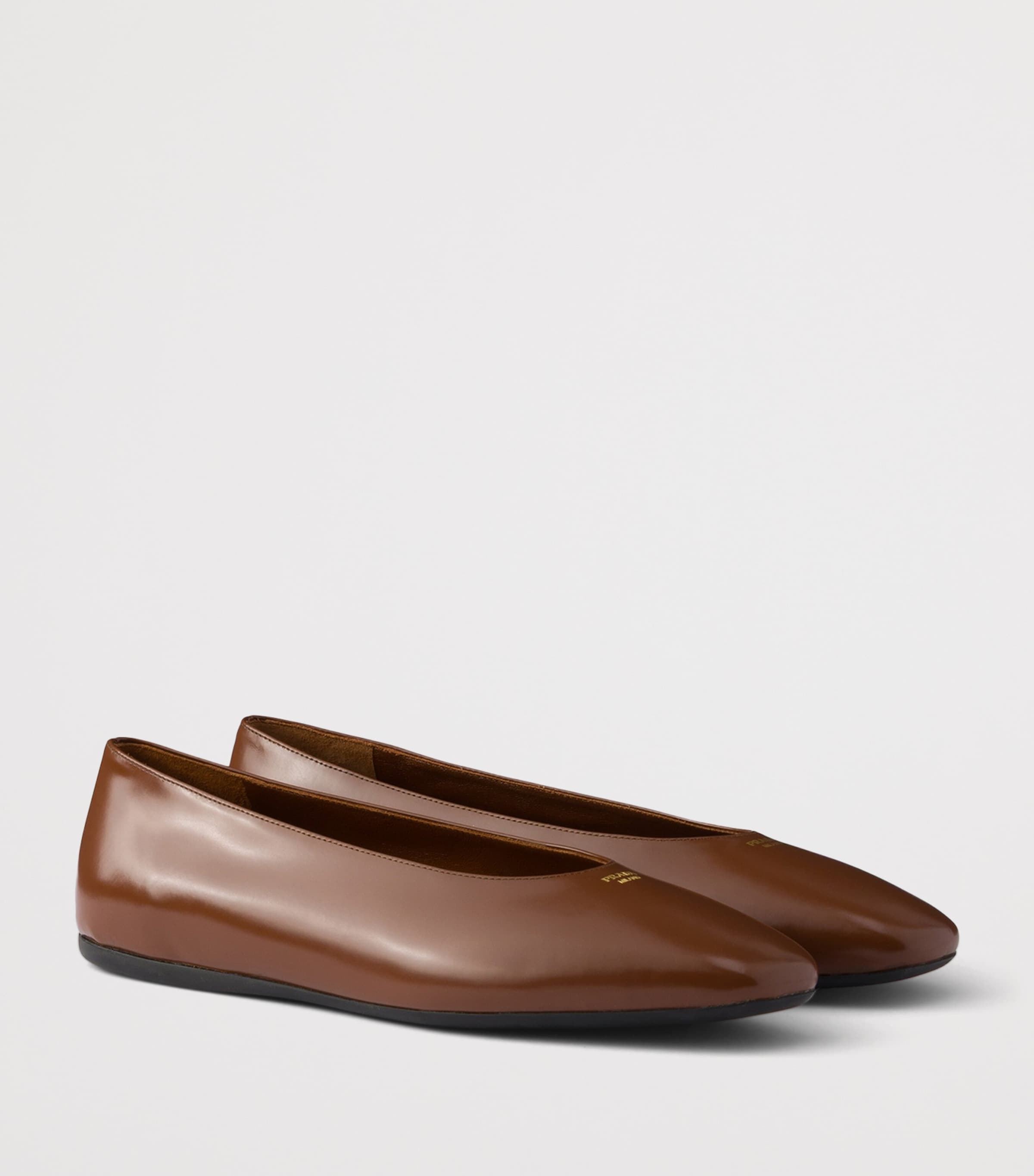 Prada Leather Logo Ballet Flats Brown Image 2