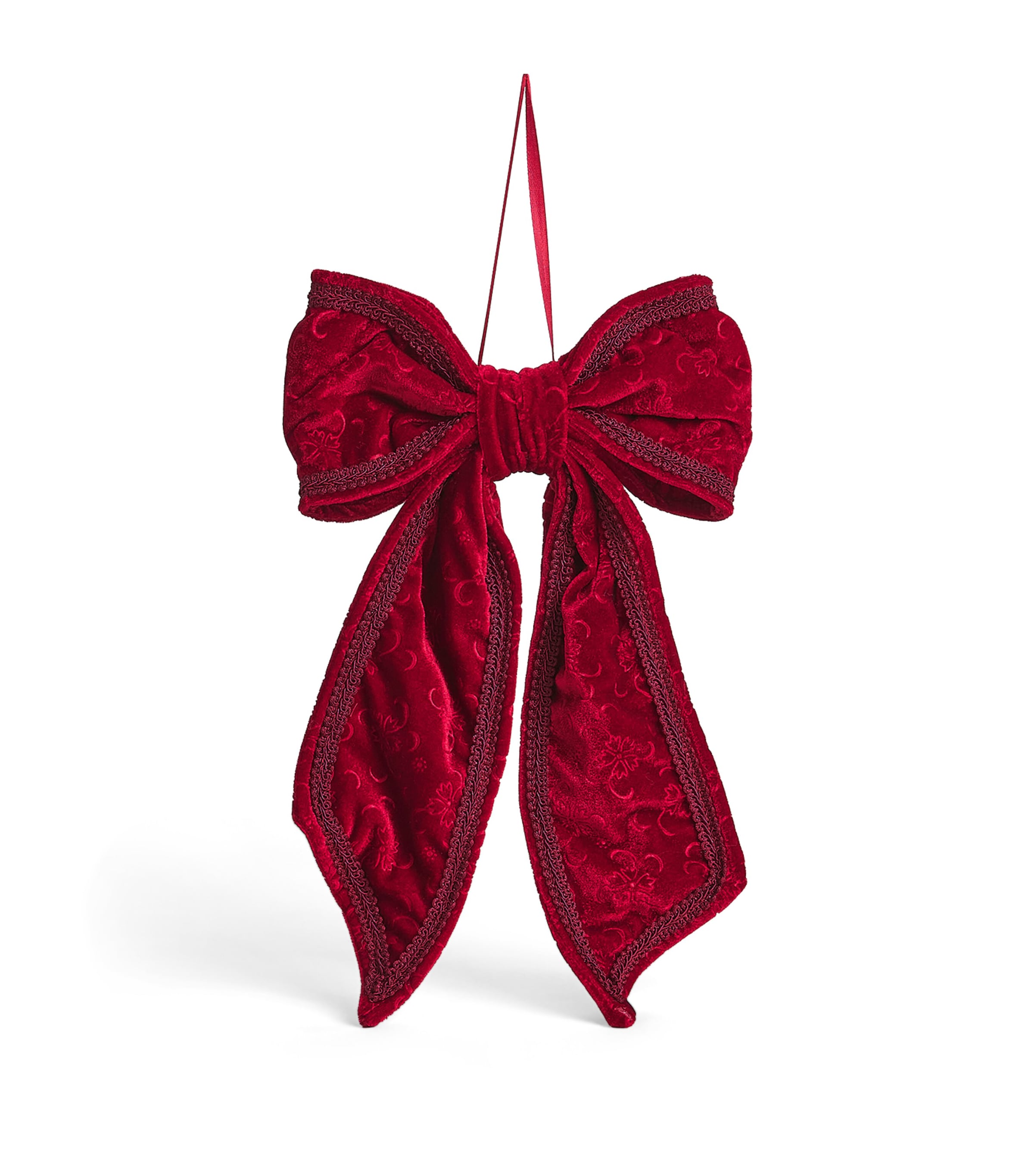 Luxury Garland Velvet Lace-Embellished Bow Tree Decoration Deep Red Image 1
