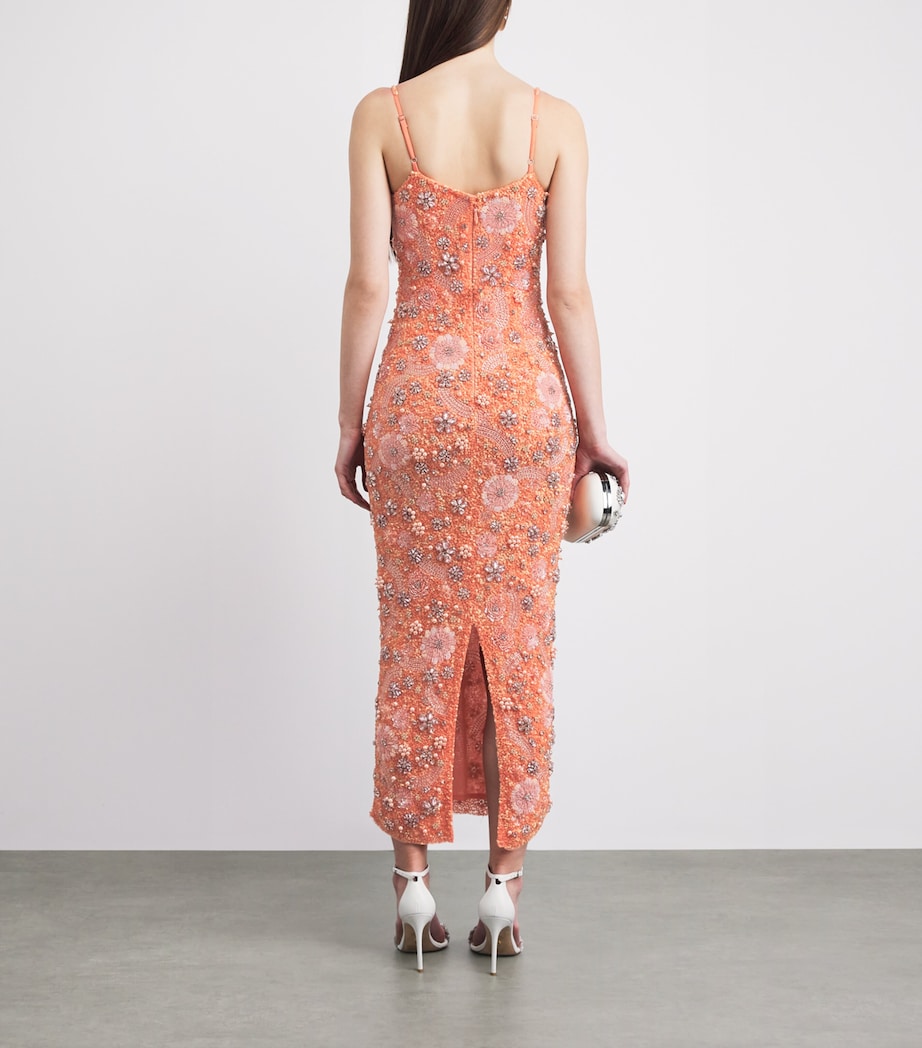 Rachel Gilbert Womens Embellished Francesca Flower Midi Dress Peach Image 4