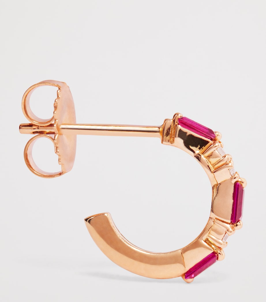 Suzanne Kalan Rose Gold, Ruby and Diamond Thin Mix Hoop Earrings Rg/ruby Image 4