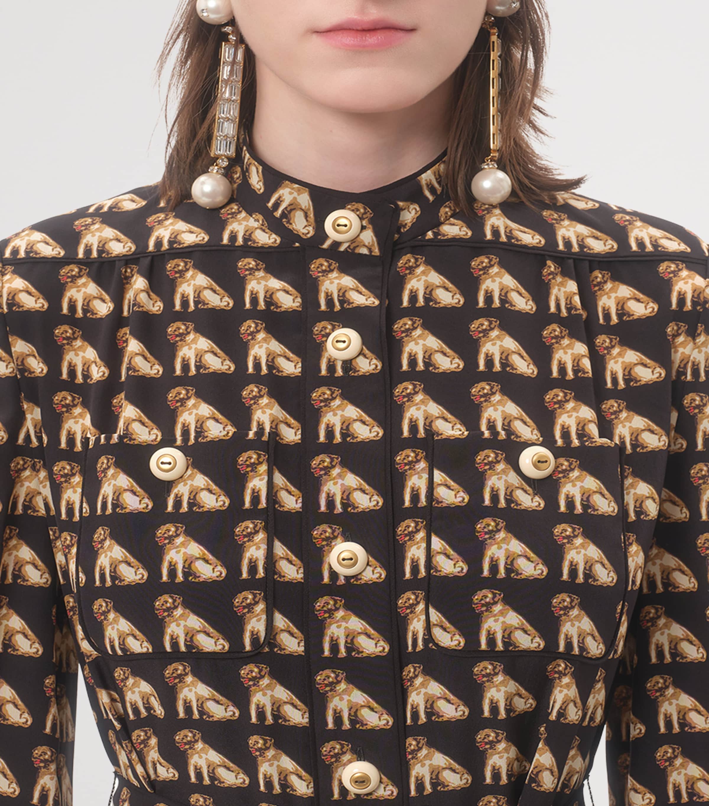 Silk Dog Print Midi Dress K92 Image 6