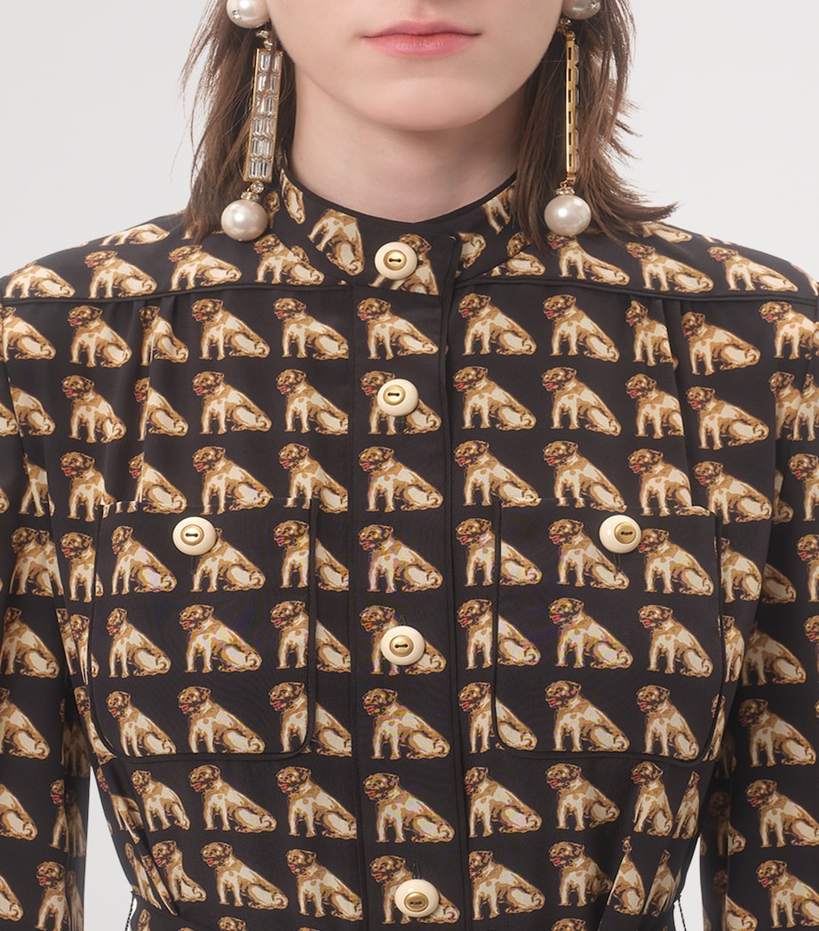 Silk Dog Print Midi Dress K92 Image 6