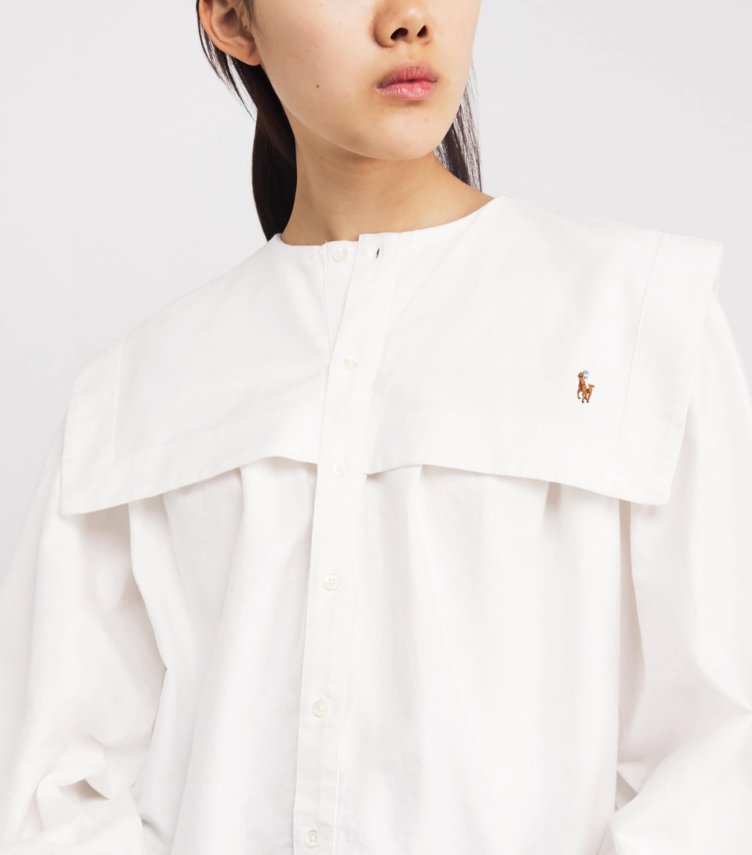 Cotton Yoke-Overlay Oxford Shirt BSR WHITE Image 6