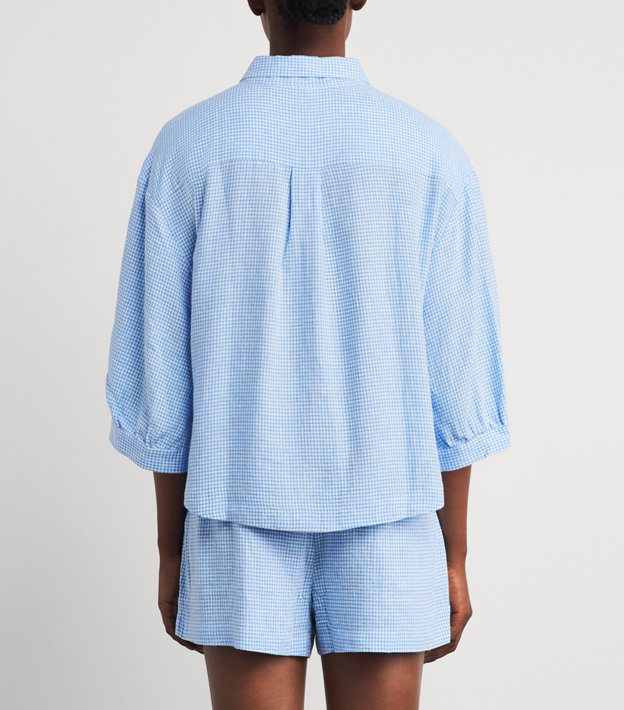 Eberjey Womens Linen-Blend Gingham Pyjama Top Gwsb Gingham Wh Image 4