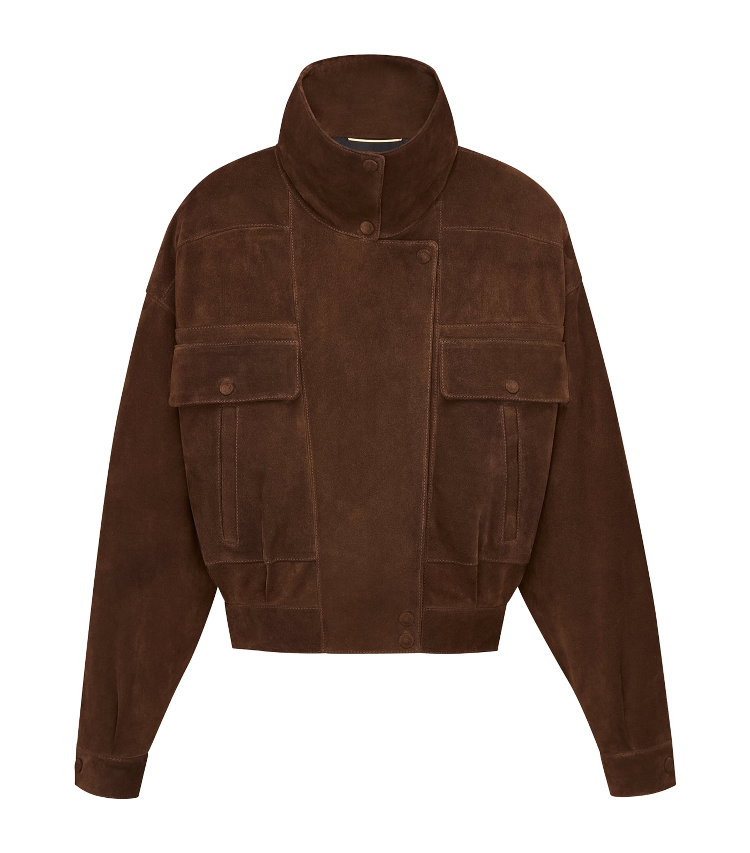 Saint Laurent Womens Suede Funnel-Neck Bomber Jacket Image 3