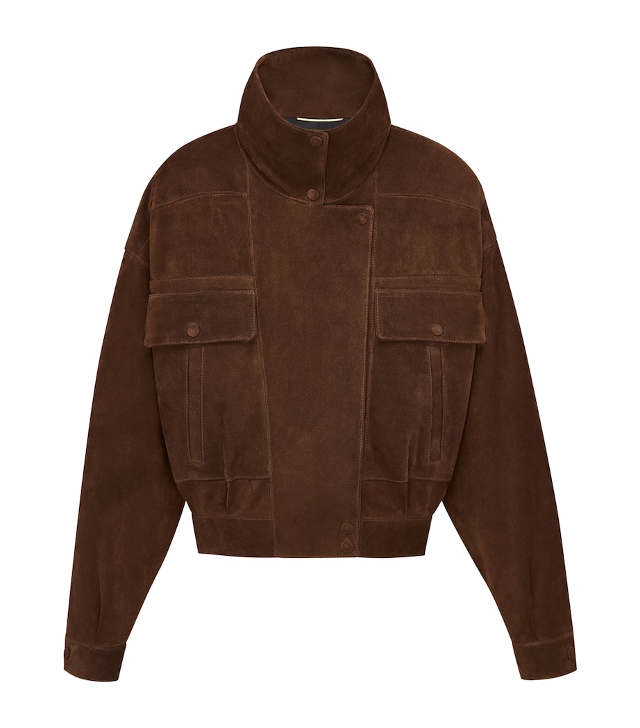 Saint Laurent Womens Suede Funnel-Neck Bomber Jacket Image 3