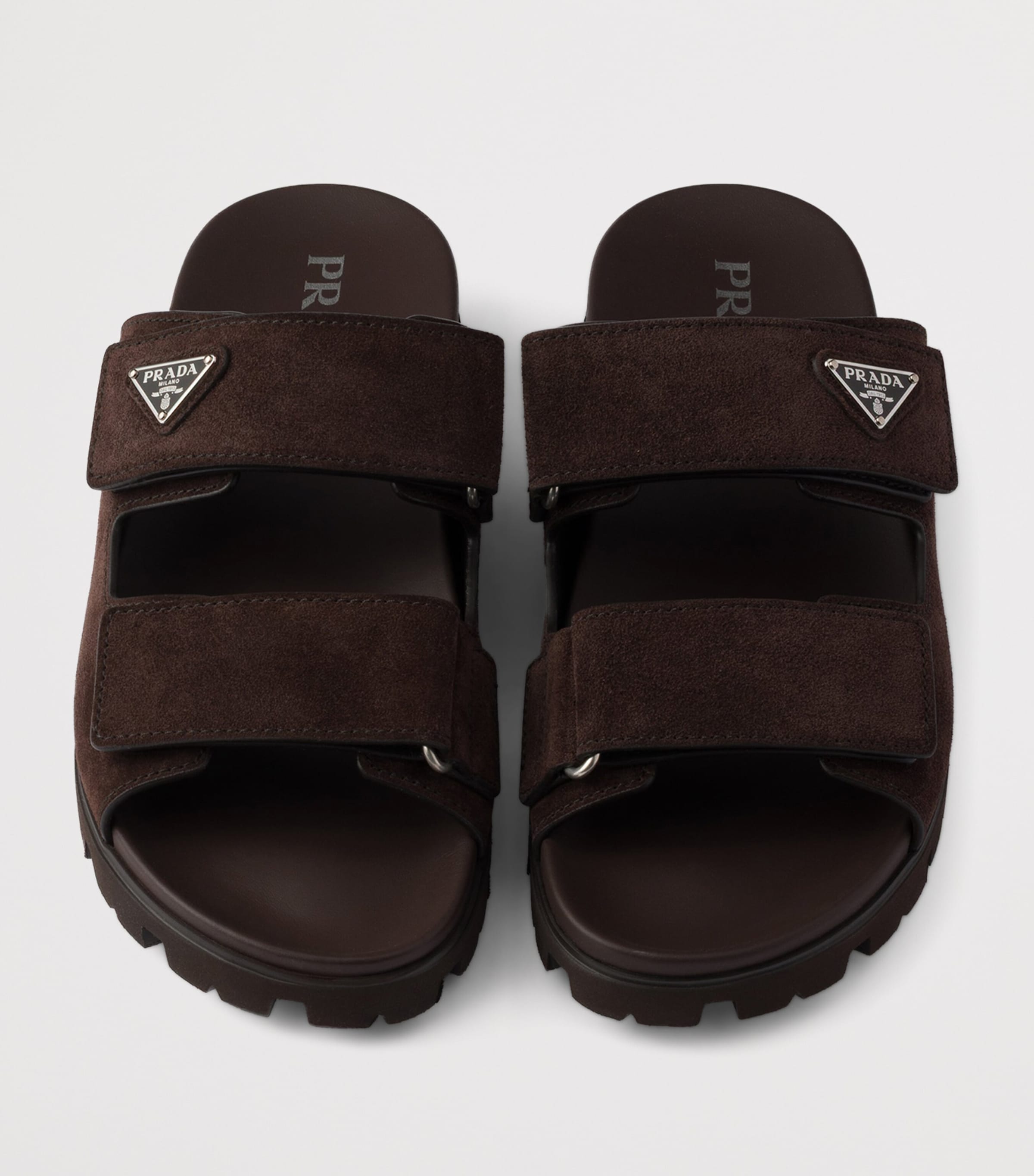 Prada Suede Triangle Sandals Brown Image 4