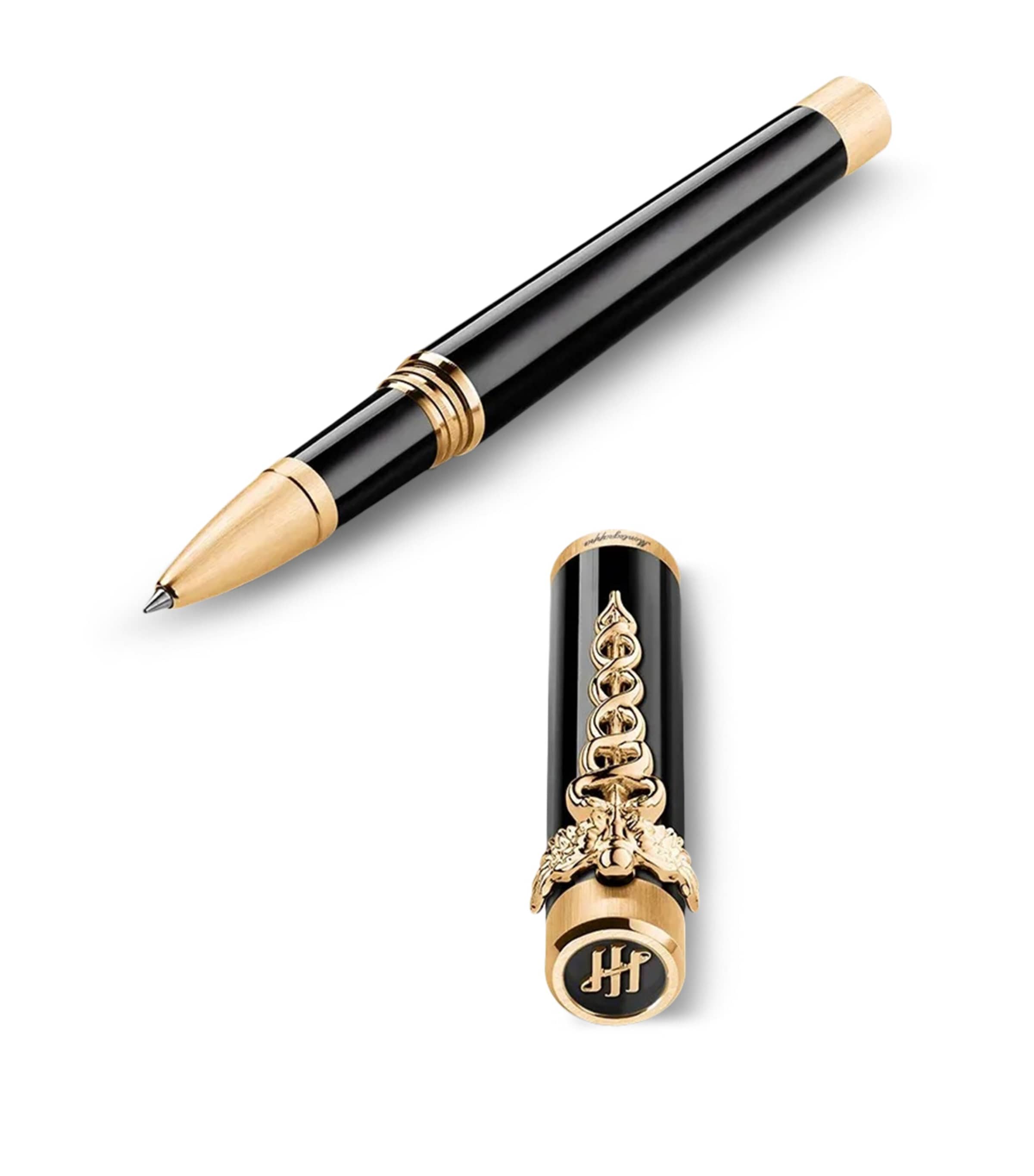 Montegrappa Zero Caduceus Rollerball Pen Black/yellow Gold Image 3