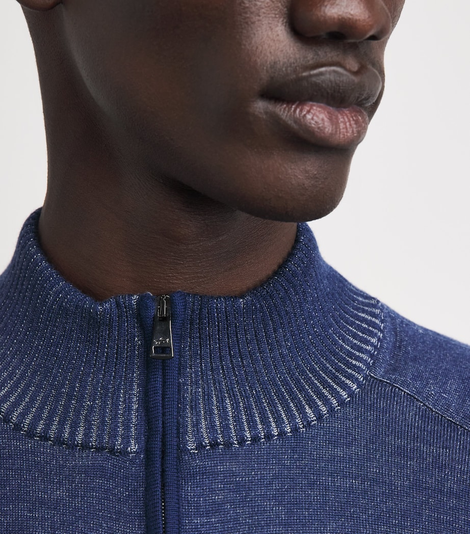 Paul & Shark Mens Cashmere-Silk Quarter-Zip Sweater Avio Melnge Aqua Image 3
