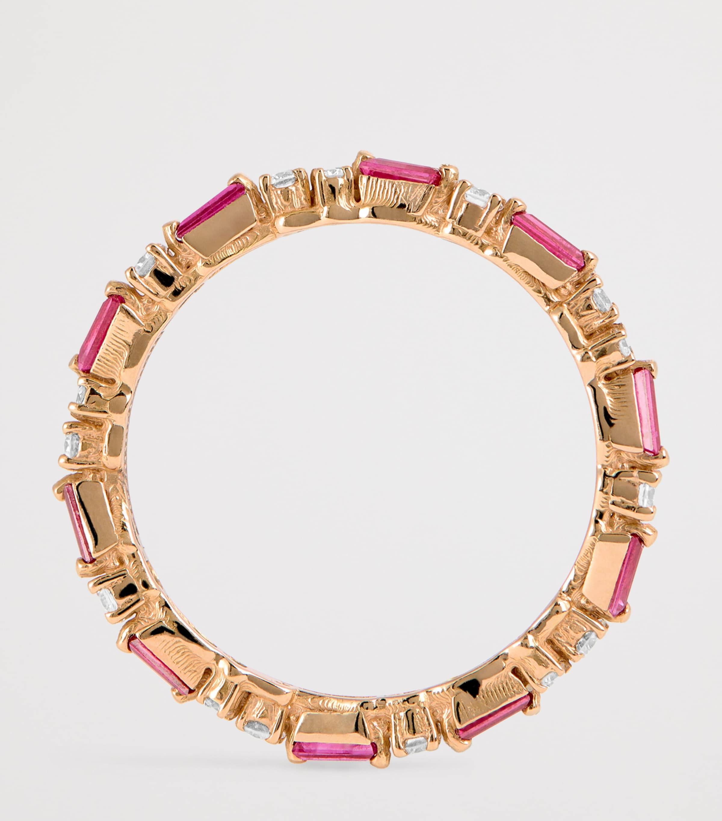 Rose Gold, Diamond and Ruby Thin Mix Eternity Ring 18K RG/R Image 3