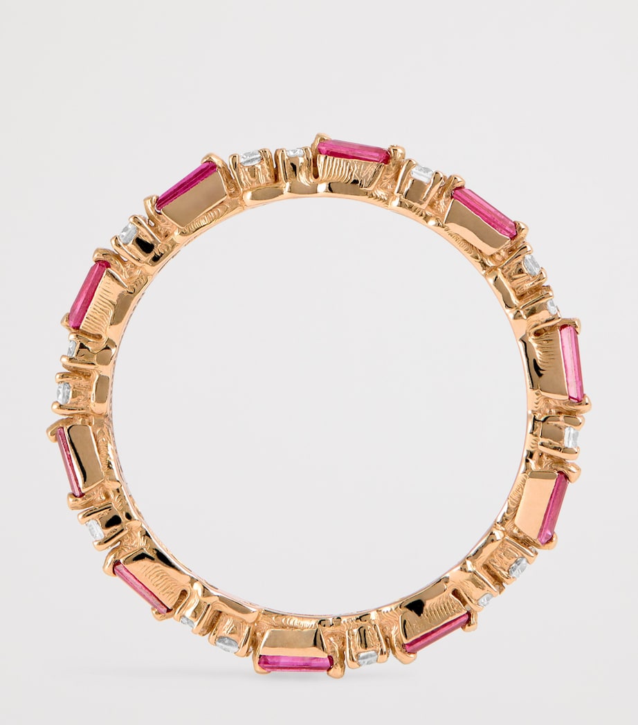 Rose Gold, Diamond and Ruby Thin Mix Eternity Ring 18K RG/R Image 3