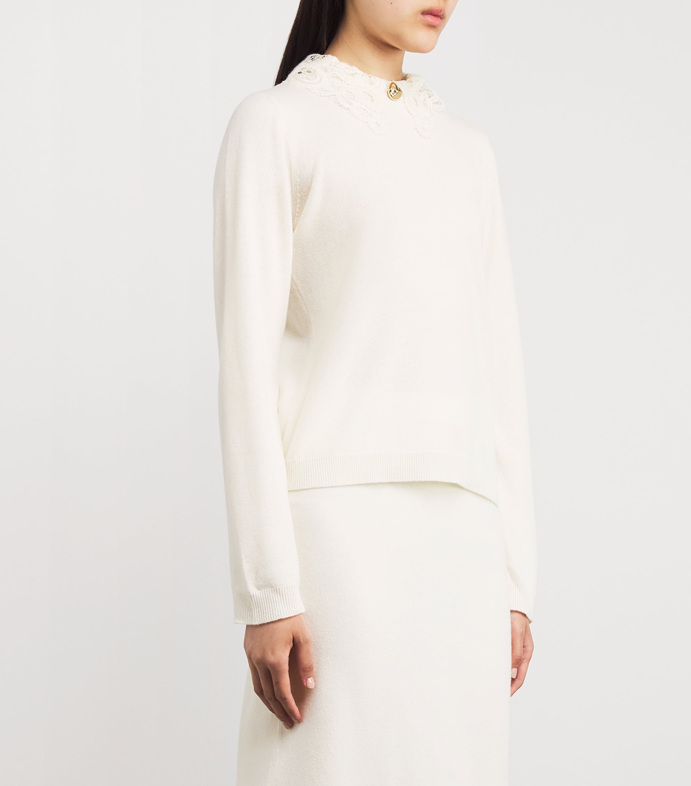 Fabiana Filippi Womens Wool-Silk-Cashmere Lace-Trim Sweater Rafia Image 3