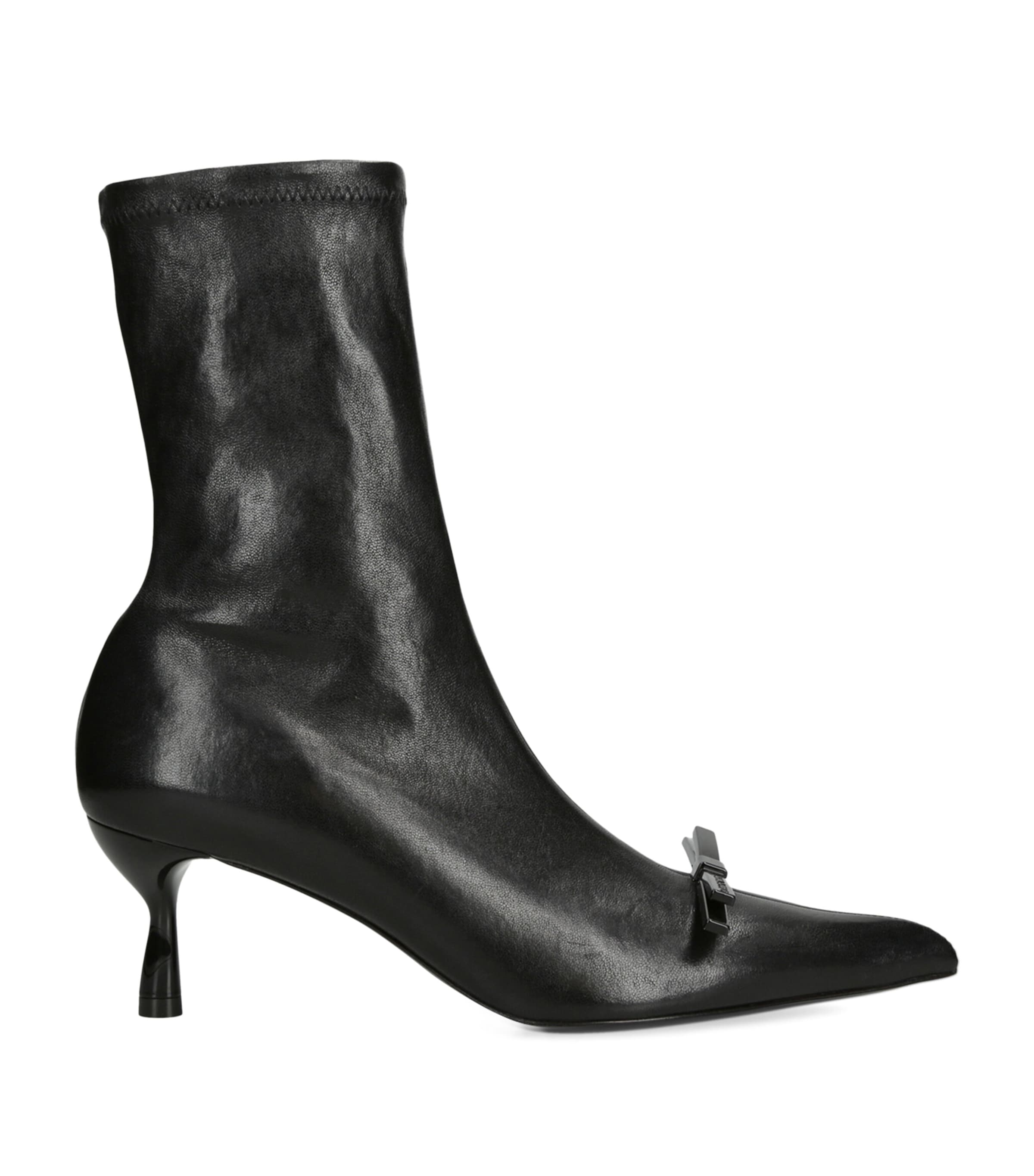 Lanvin Womens Black Bow-embellished Heeled Leather Ankle Boots In Black