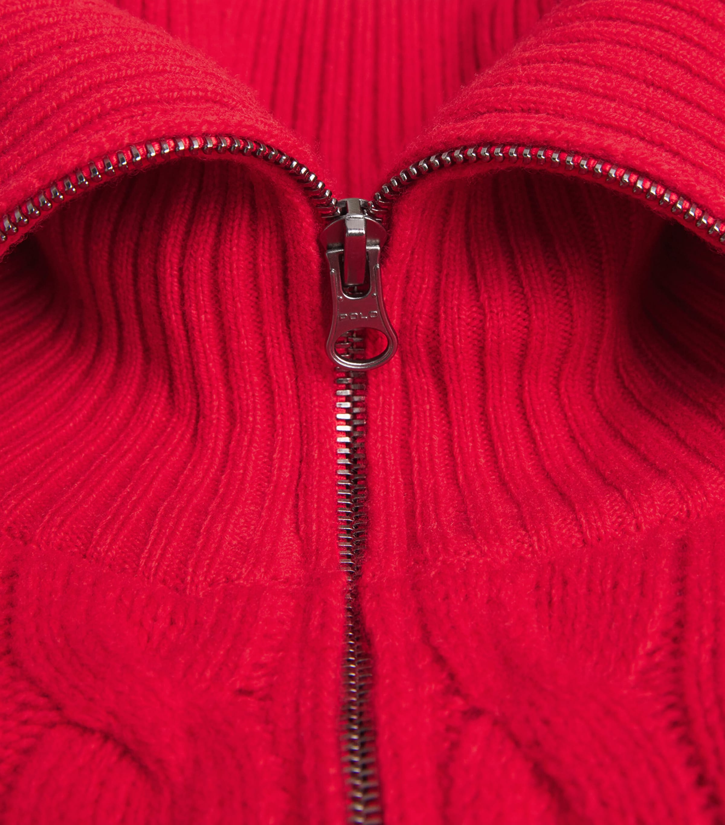 Cotton Cable-Knit Zip-Up Sweater RL2000 RED Image 5