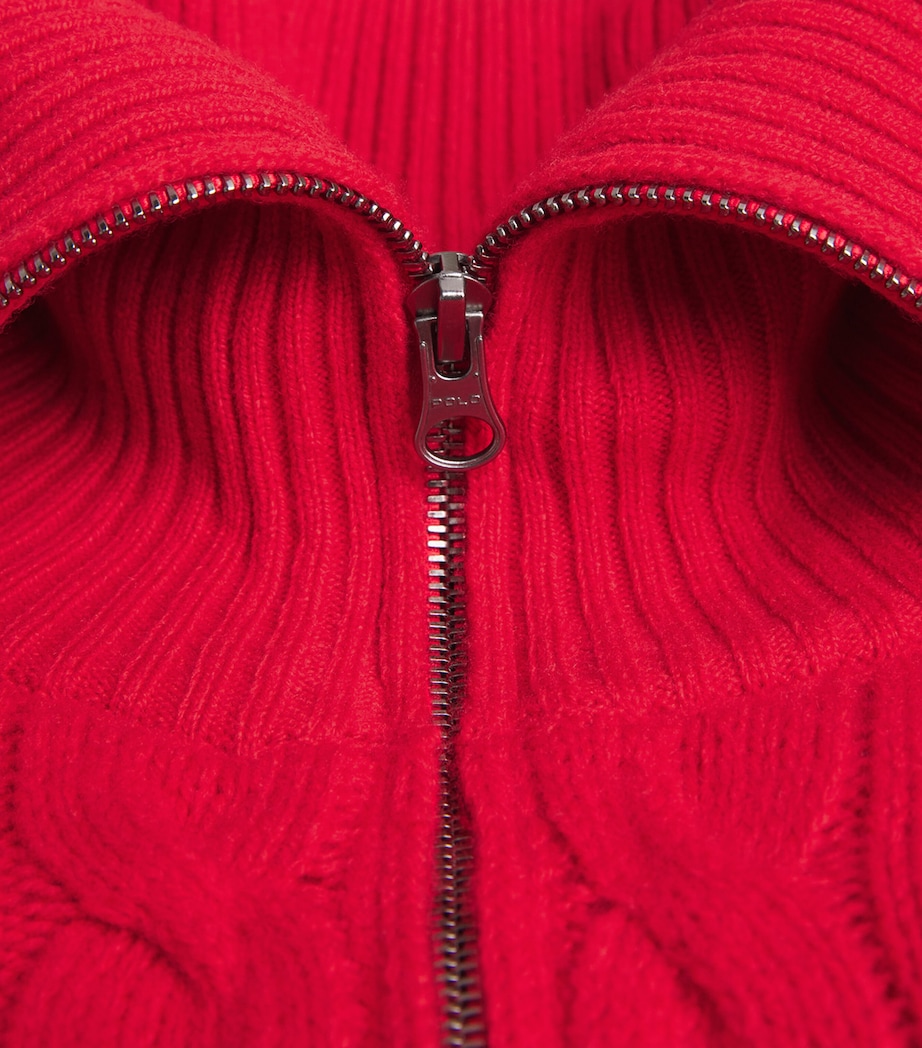 Cotton Cable-Knit Zip-Up Sweater RL2000 RED Image 5