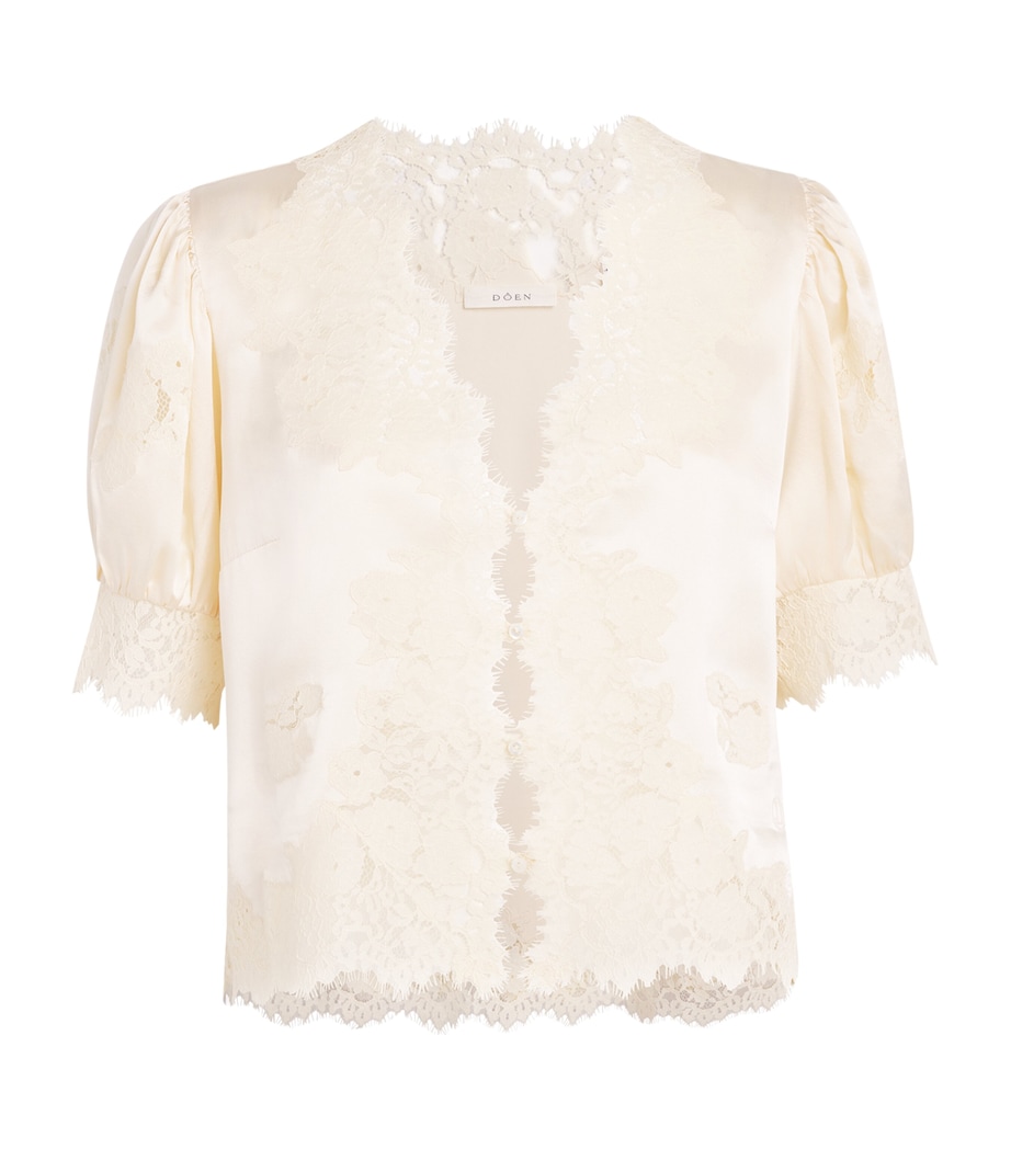 DÔEN Womens Silk-Lace Idella Blouse Candlelight Image 1