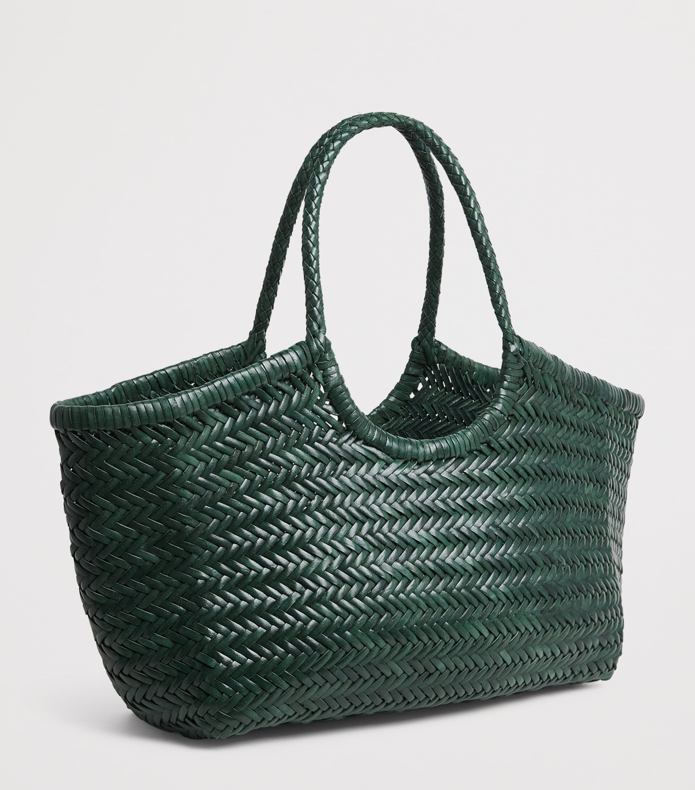 DRAGON DIFFUSION Large Leather Woven Nantucket Tote Bag Forest Image 3