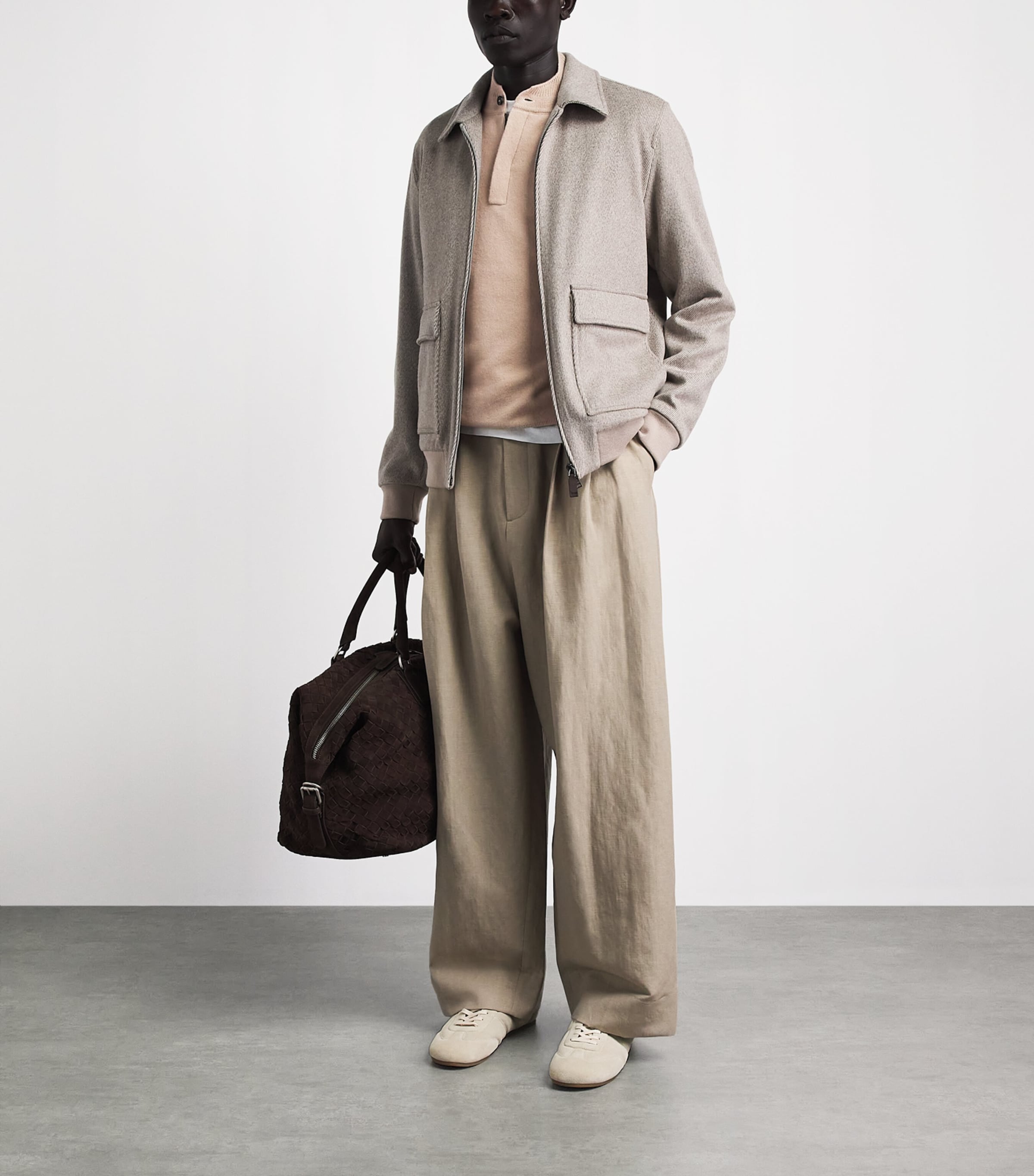 Colombo Mens Cashmere Quarter-Zip Sweater Beige Image 2