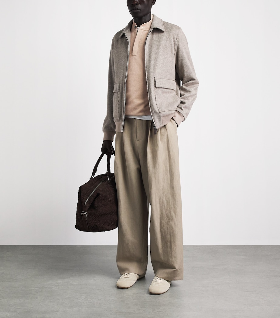 Colombo Mens Cashmere Quarter-Zip Sweater Beige Image 2