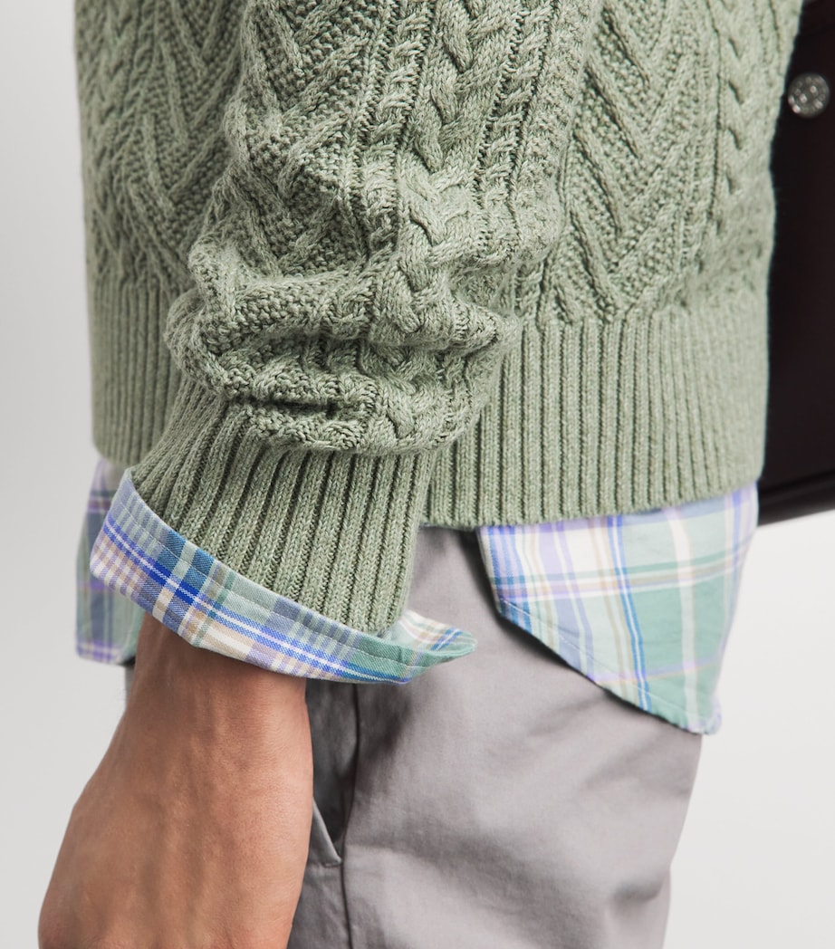 Polo Ralph Lauren Mens Cotton-Linen Aran-Knit Sweater Fern Green Combo Image 3