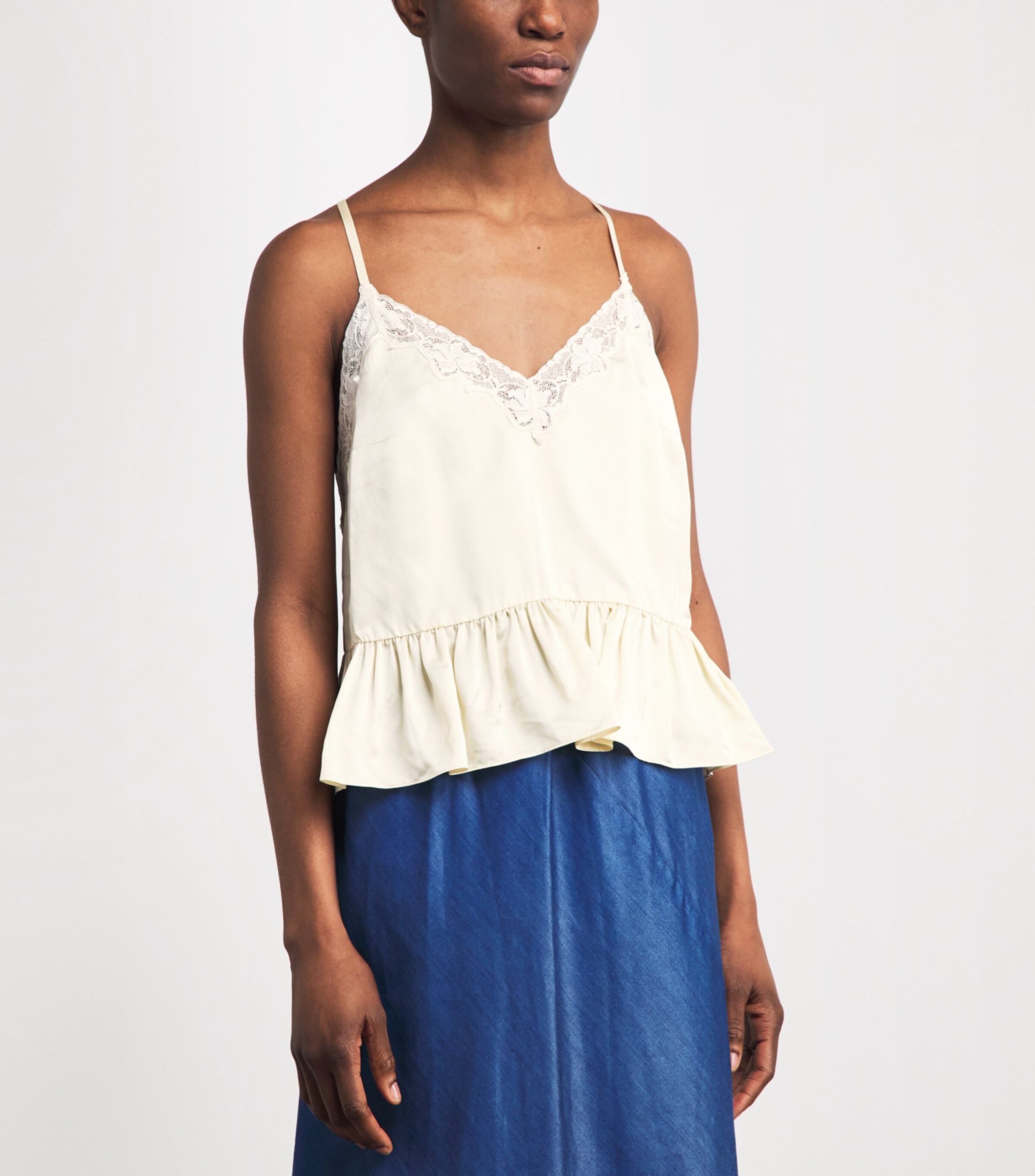 Sandro Paris Womens Lace-Trim Ruffled Top Light Yellow Image 4