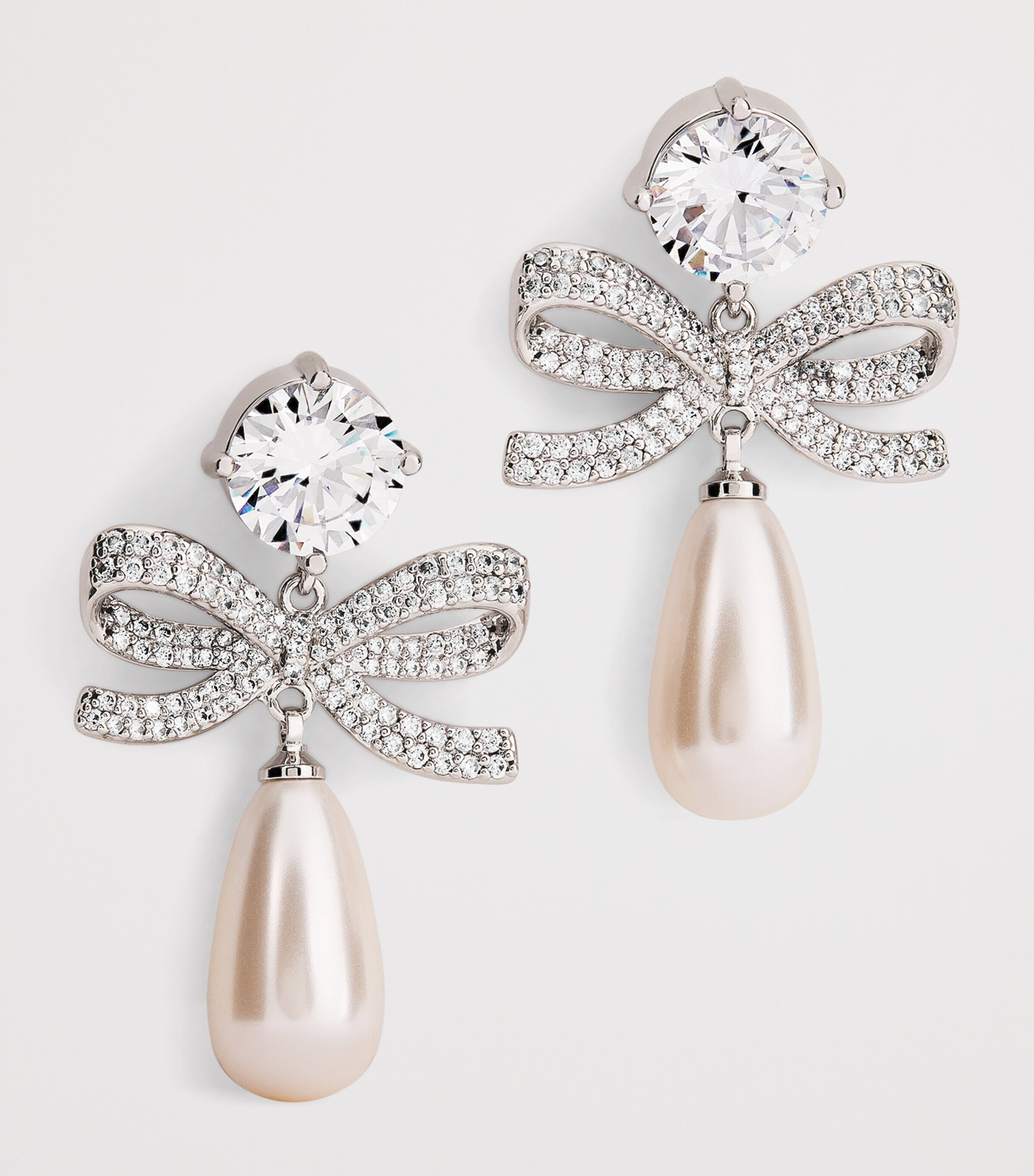 Self-Portrait Crystal-Faux Pearl Teardrop Earrings Silver Image 6