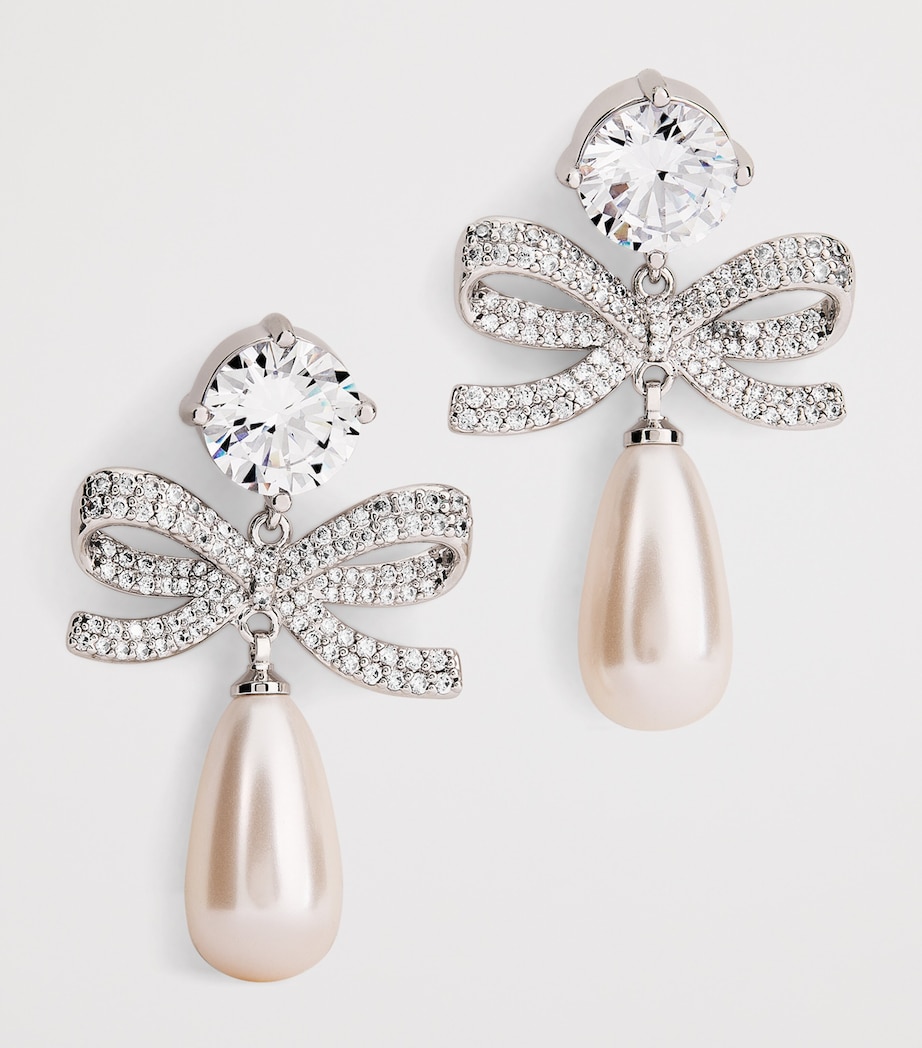 Self-Portrait Crystal-Faux Pearl Teardrop Earrings Silver Image 6
