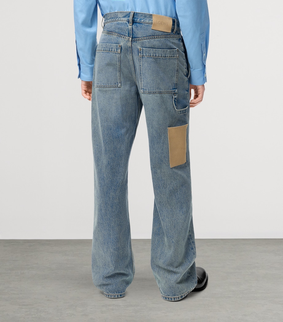 LOEWE Mens Suede-Trim Straight Jeans Washed Denim Image 4