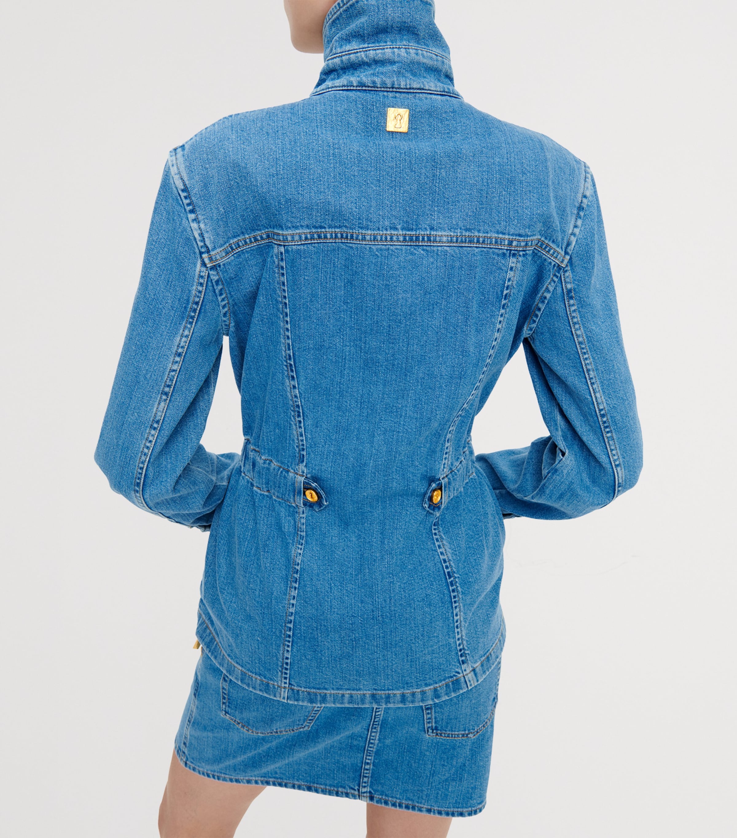 Schiaparelli Womens Denim Smocked Safari Shirt Blue Image 3