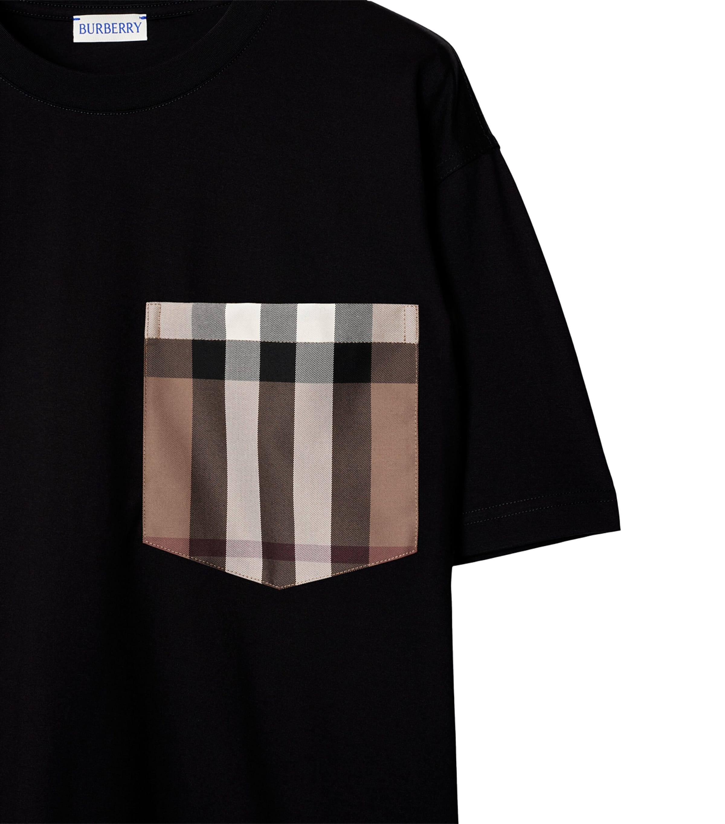 Cotton Check Pocket T-Shirt BLACK Image 6