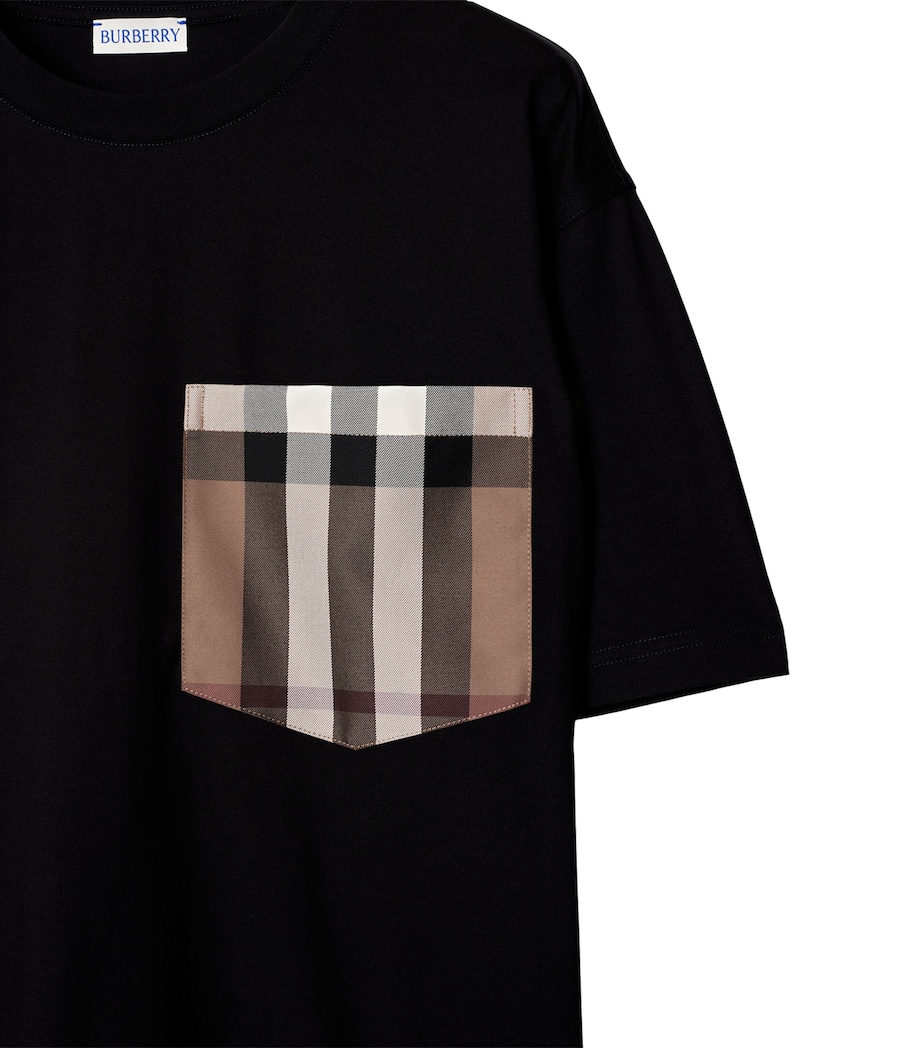 Cotton Check Pocket T-Shirt BLACK Image 6