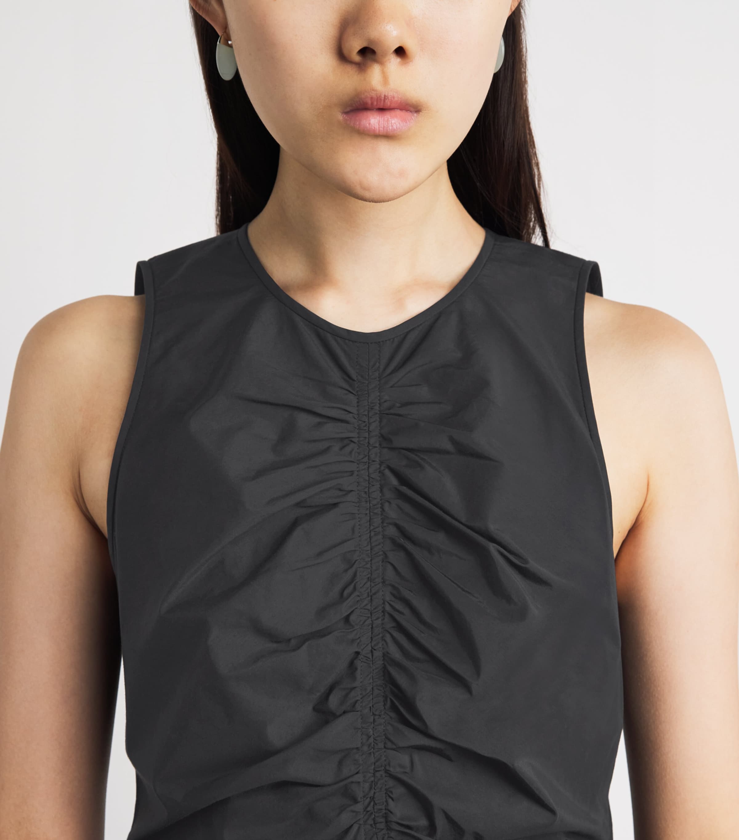 Theory Womens Cotton Ruched Asymmetric Midi Dress Black Image 3